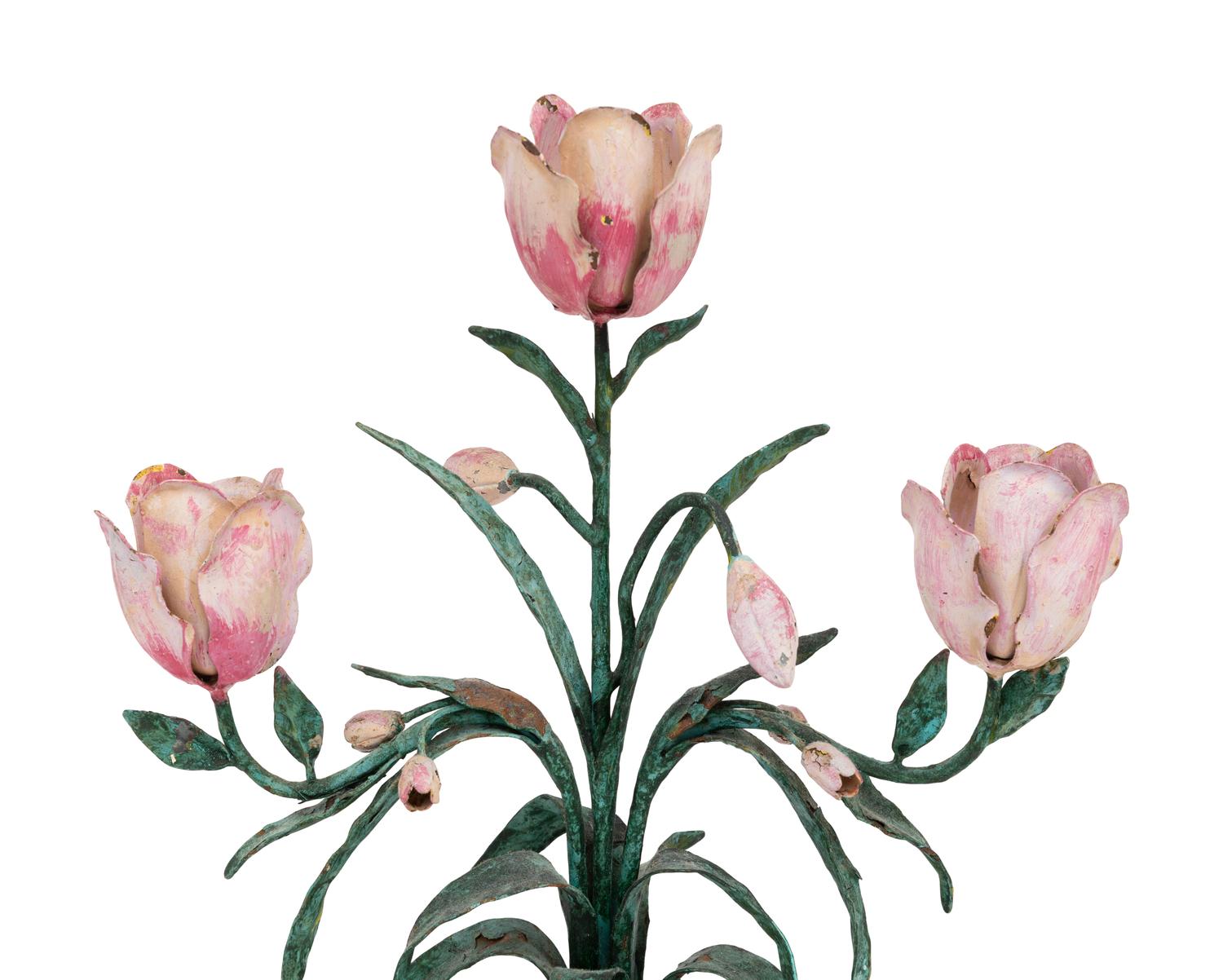 A Pair of Italian Painted Tole Models of Tulips