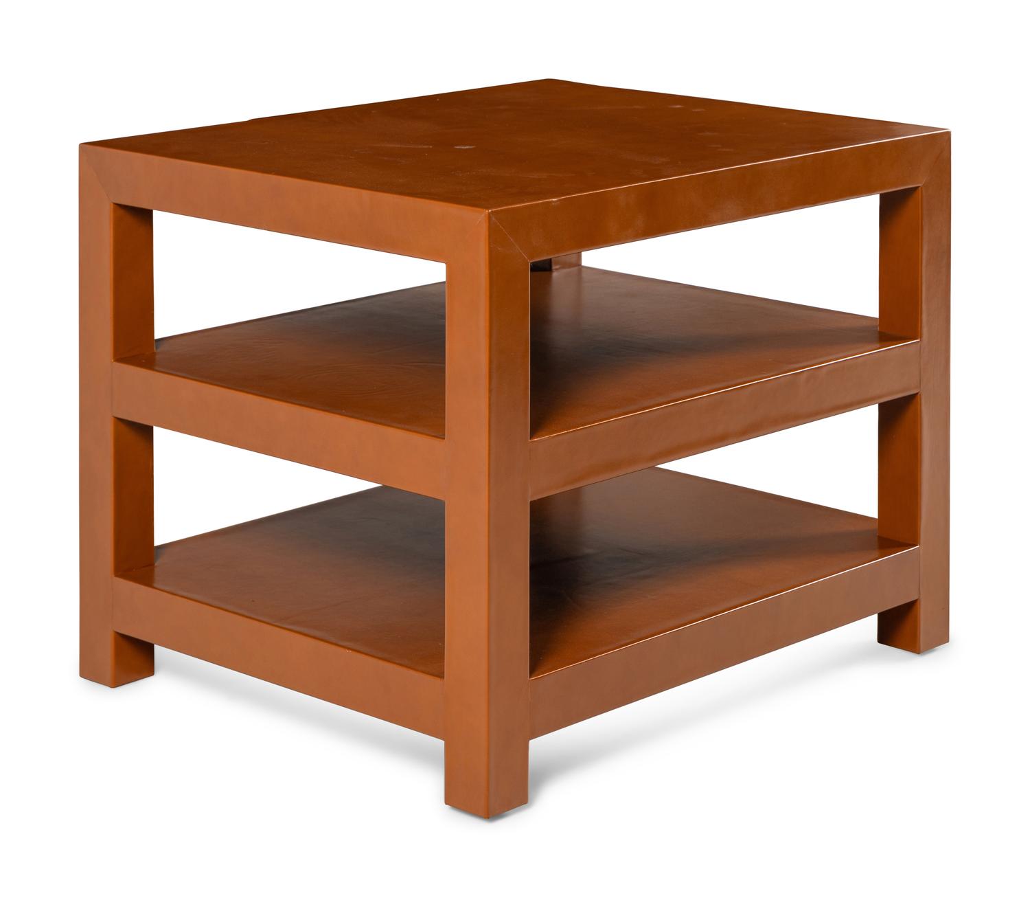 A Contemporary Edelman Leather-Veneered Three-Tier Side Table