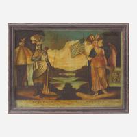 A reverse glass painted mezzotint depicting Africa and America Published by W.B. Walker, London, August 20, 1807