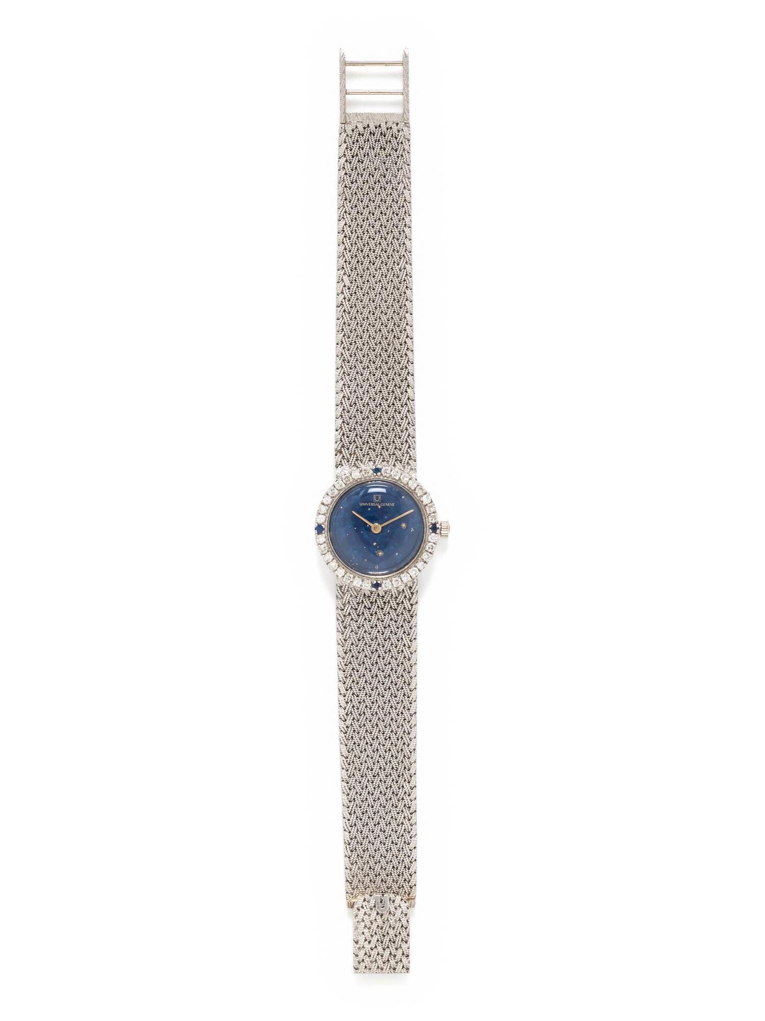 UNIVERSAL GENEVE, 18K WHITE GOLD, DIAMOND AND SAPPHIRE WATCH
