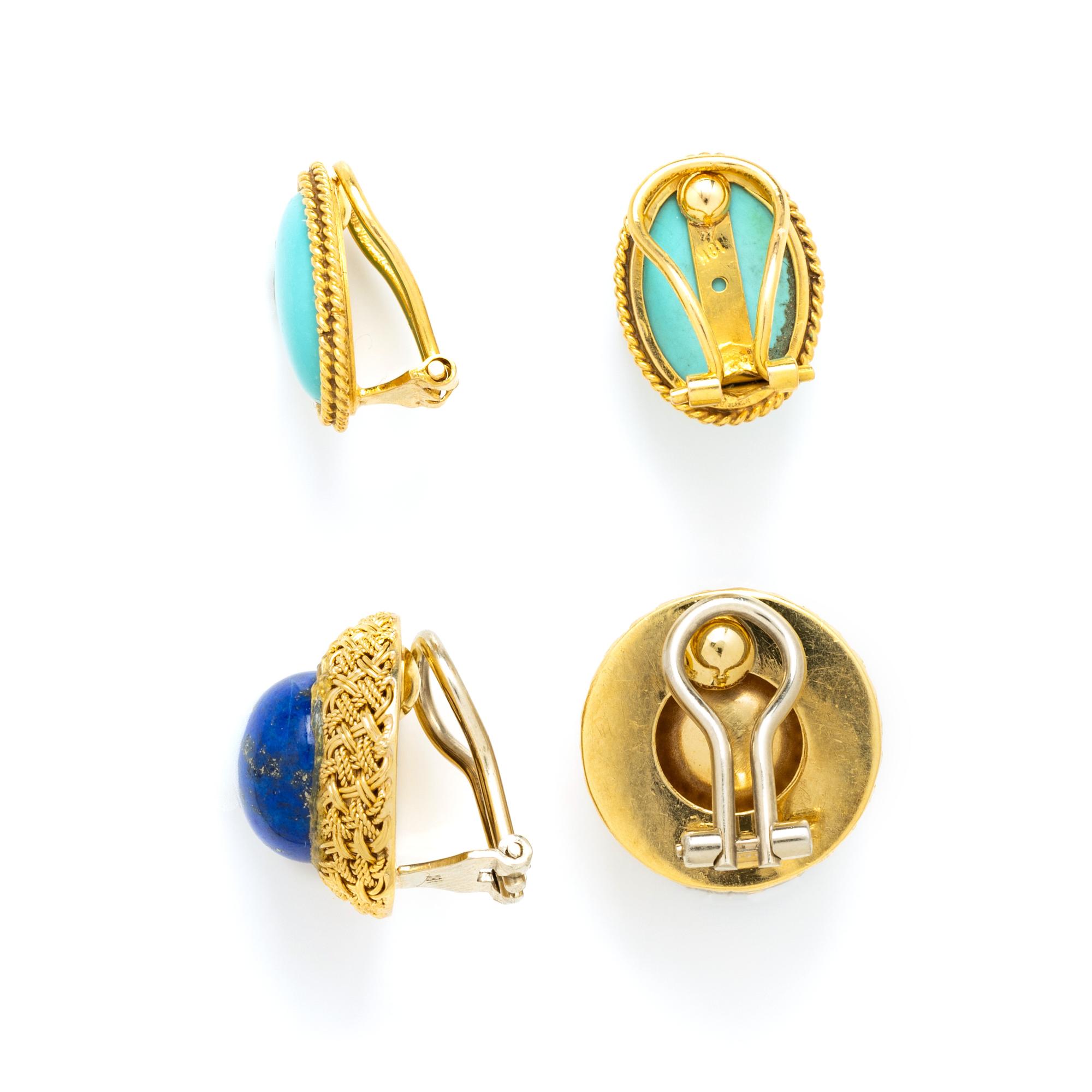 TWO PAIRS OF YELLOW GOLD CLIP EARRINGS