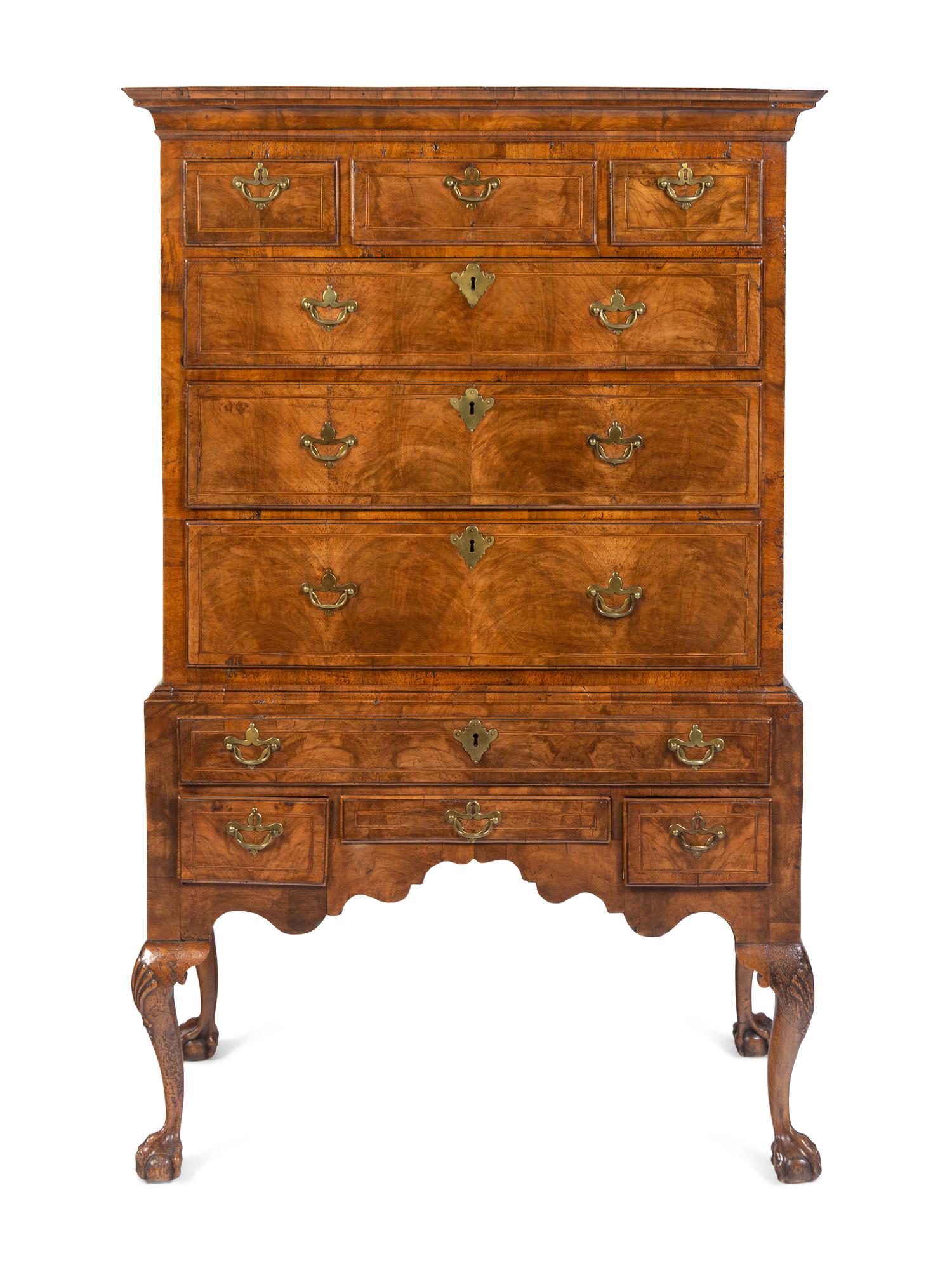 A George II Burl Walnut Chest on Stand