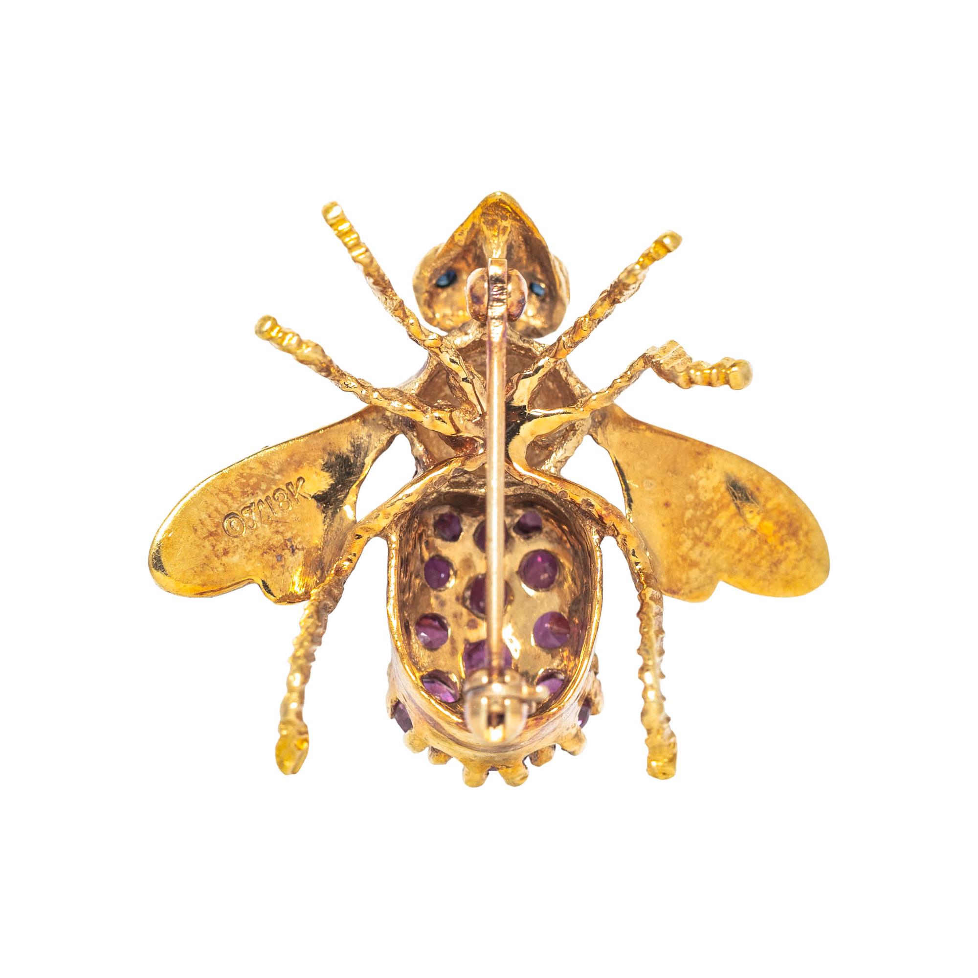 YELLOW GOLD AND MULTIGEM BEE BROOCH