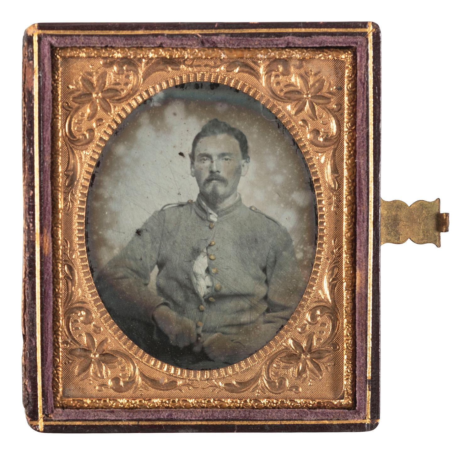 [CIVIL WAR]. Sixth plate ambrotype of a Confederate private from the Army of Northern Virginia.