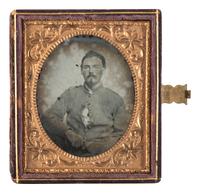 [CIVIL WAR]. Sixth plate ambrotype of a Confederate private from the Army of Northern Virginia.