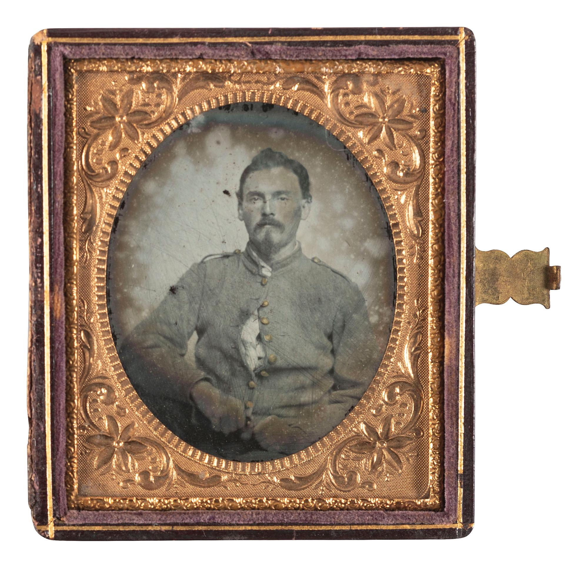 [CIVIL WAR]. Sixth plate ambrotype of a Confederate private from the Army of Northern Virginia.