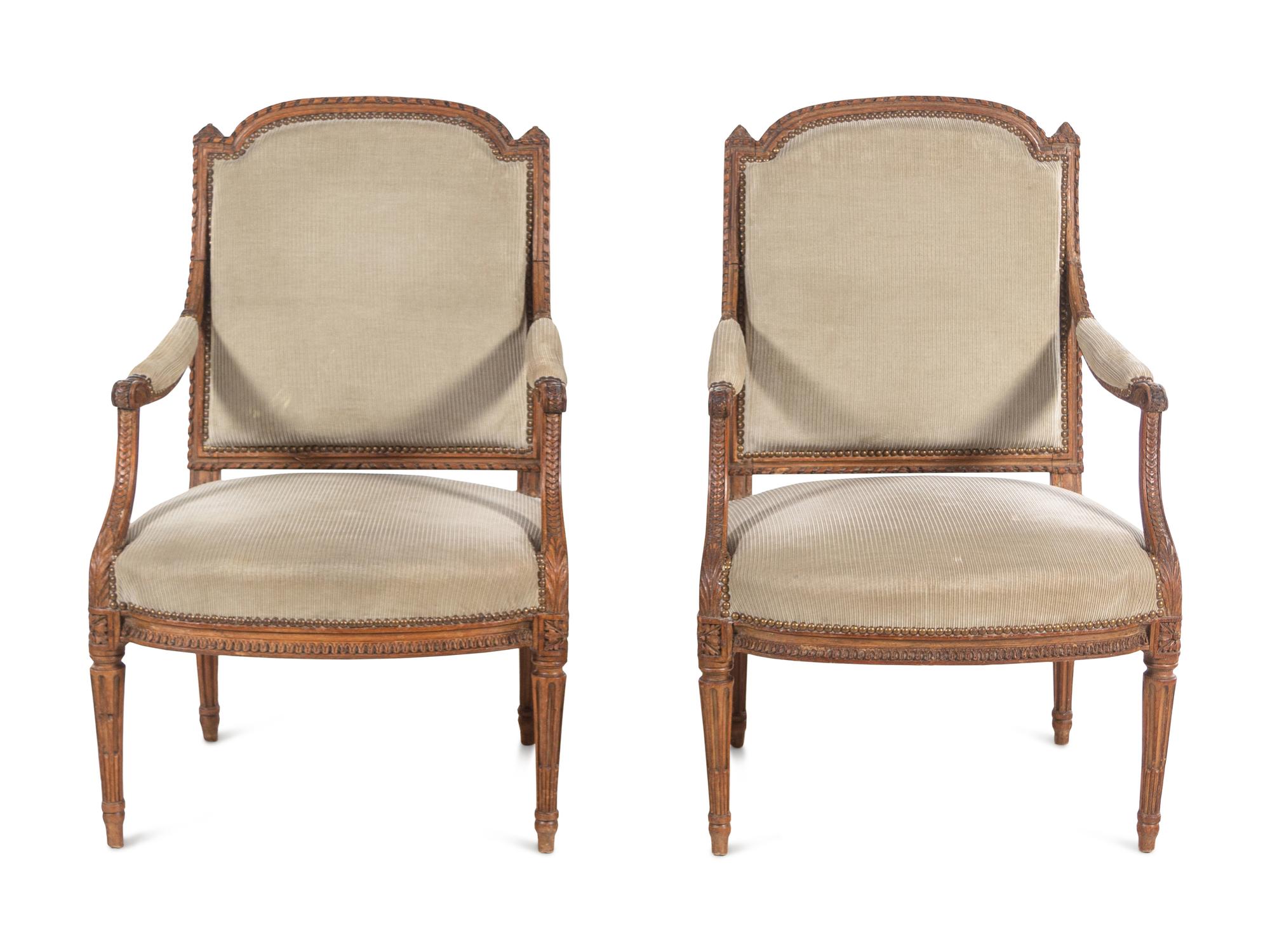 A Pair of Louis XVI Beechwood Fauteuils