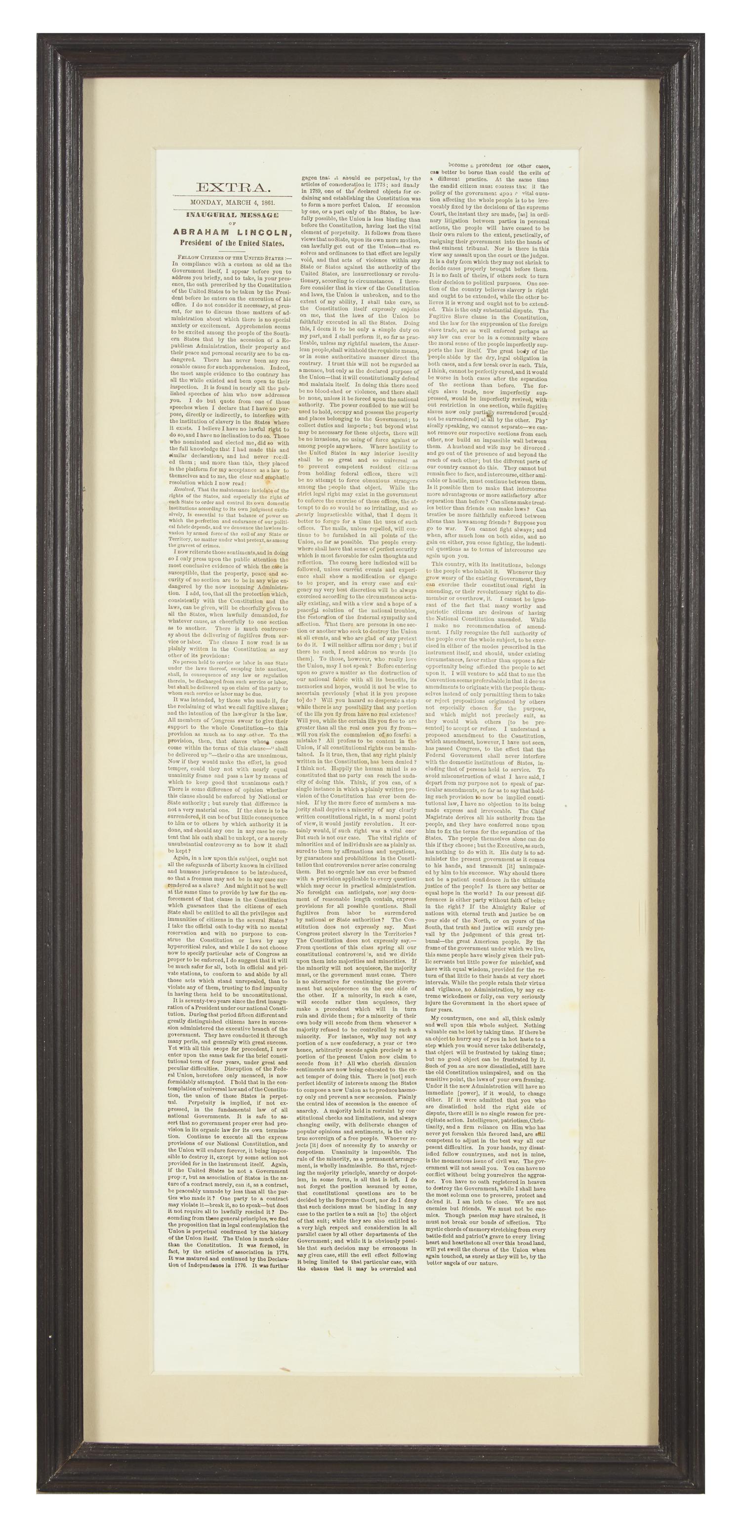[Lincoln, Abraham] Inaugural Message of Abraham Lincoln, President of the United States