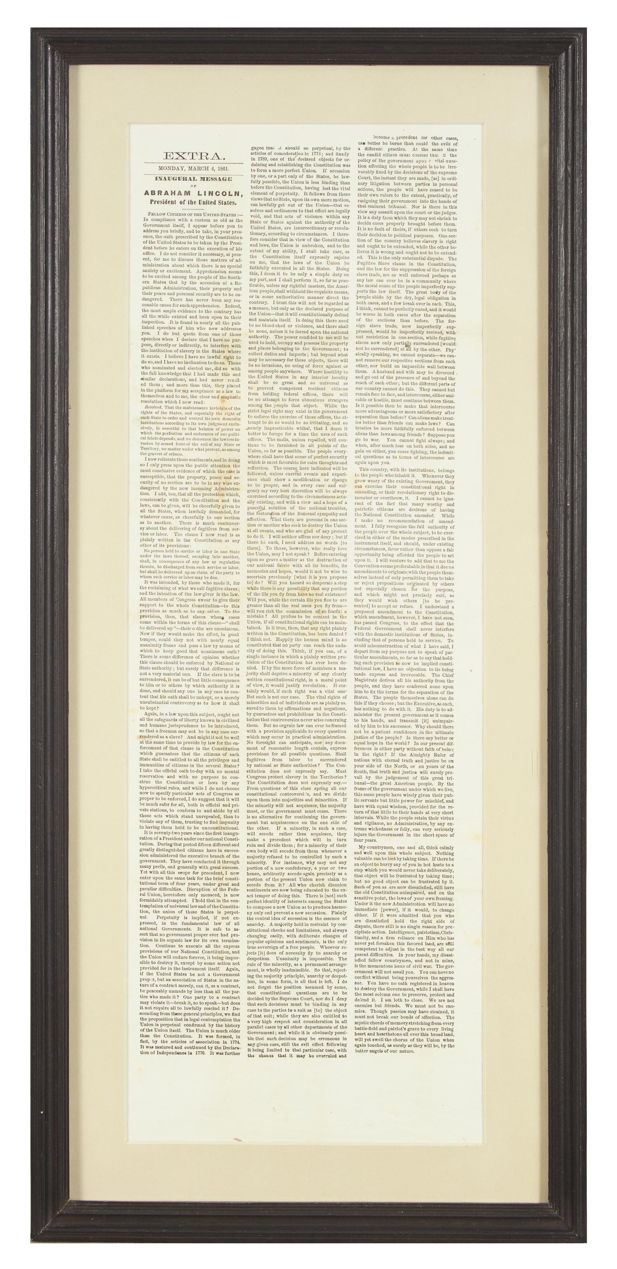[Lincoln, Abraham] Inaugural Message of Abraham Lincoln, President of the United States