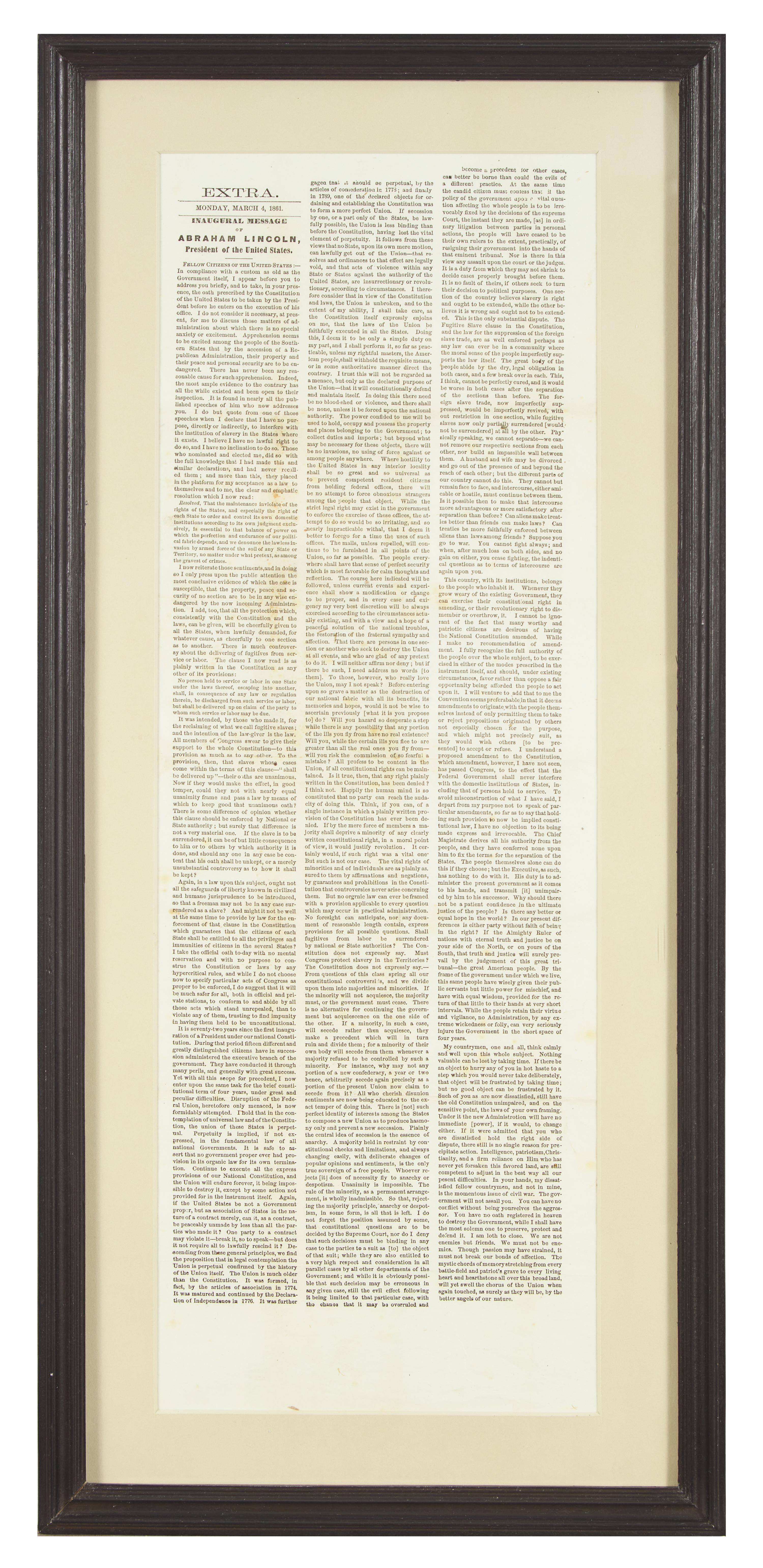 [Lincoln, Abraham] Inaugural Message of Abraham Lincoln, President of the United States
