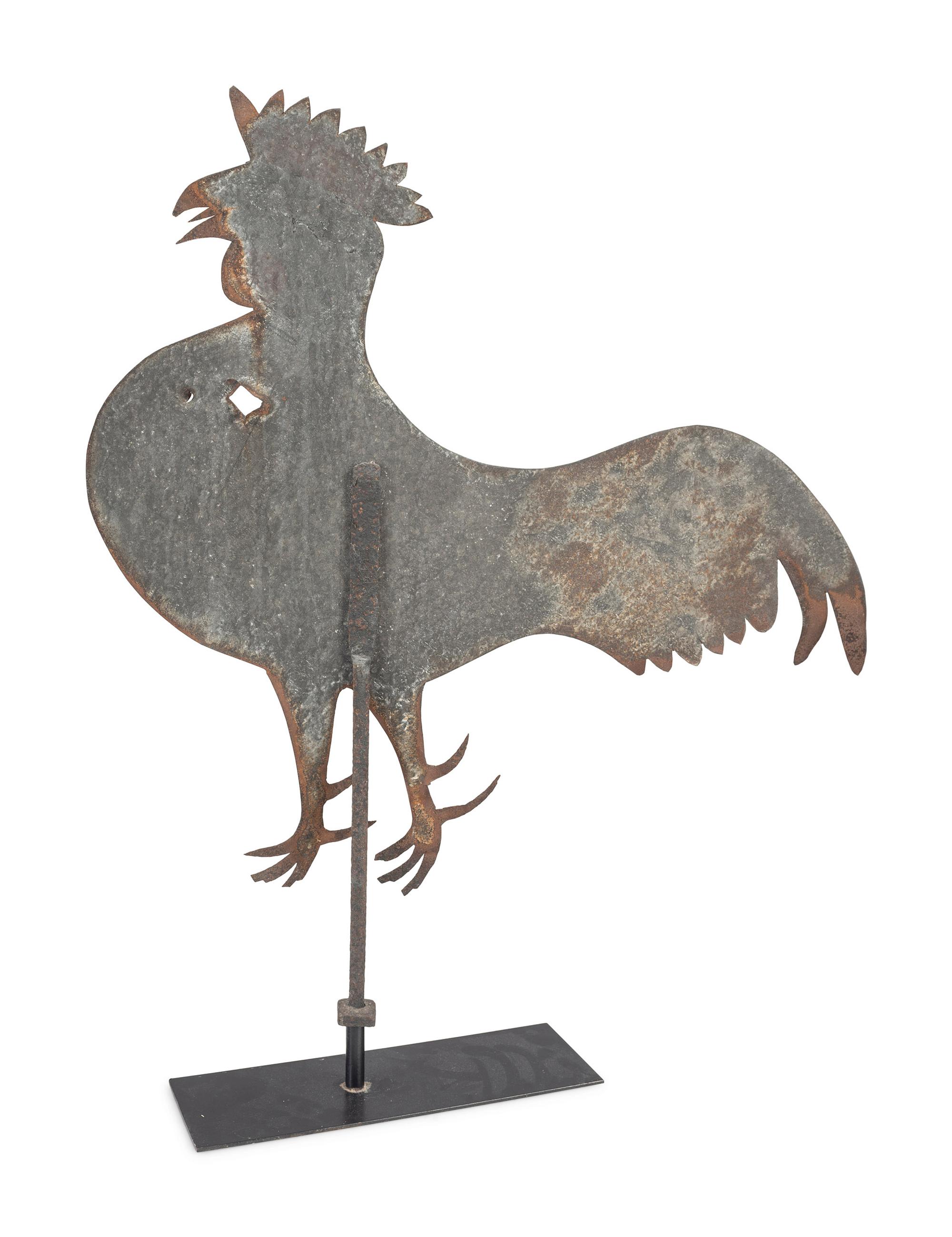 A Pierced and Cut Sheet Iron Rooster Weathervane