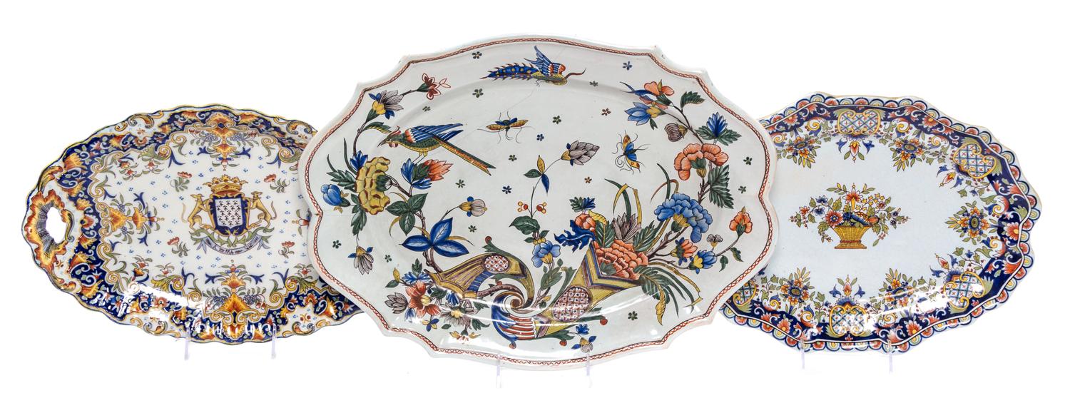 A Group of Three Quimper Serving Trays Longest tray 19 1/2 inches.