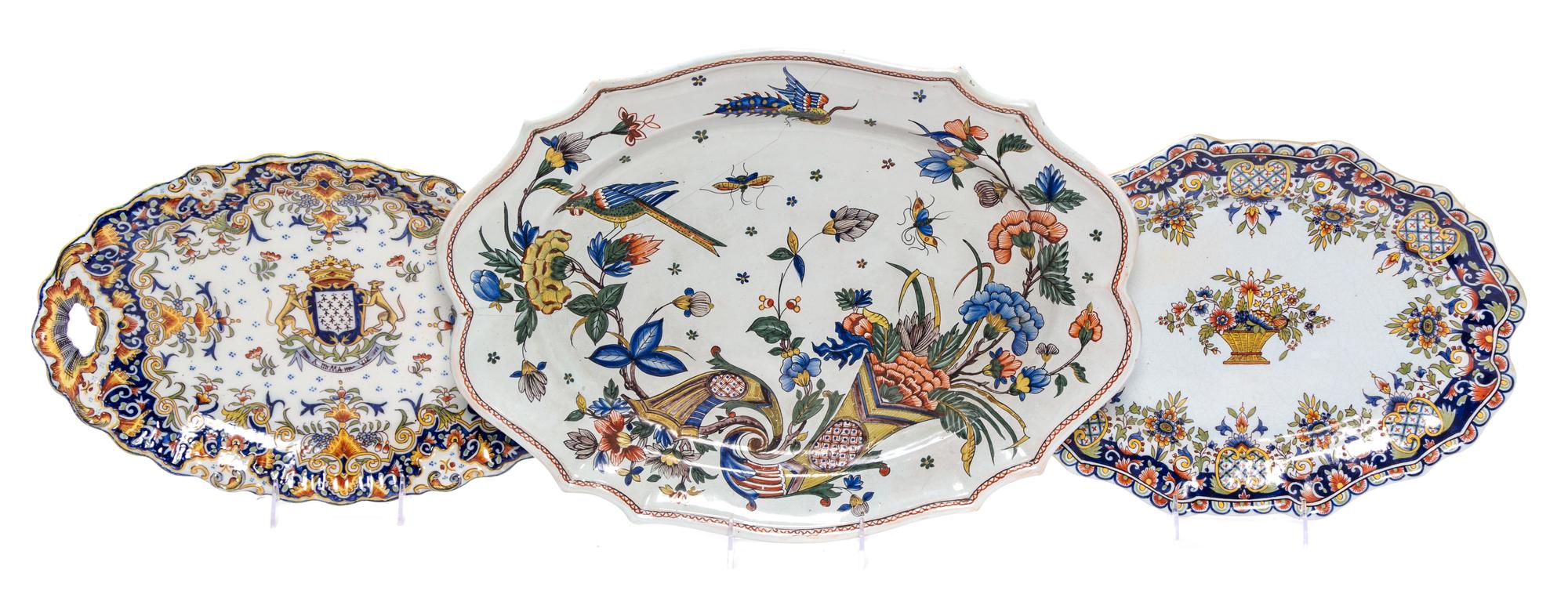 A Group of Three Quimper Serving Trays Longest tray 19 1/2 inches.