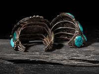 Large Navajo Silver and Turquoise Cuff Bracelets