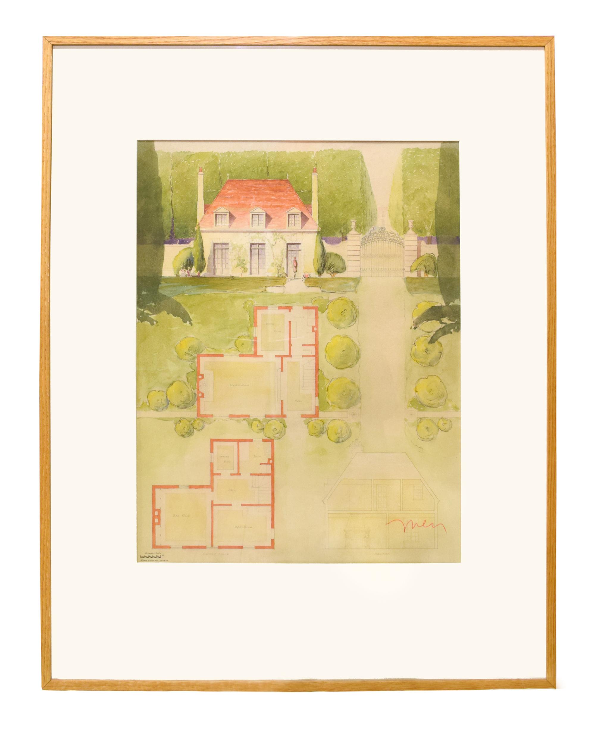 A Set of Four Architectural Presentation Renderings from the University of Illinois Architecture Department 32" W x 1.5" D x 41.5" H — United States, 20th Century