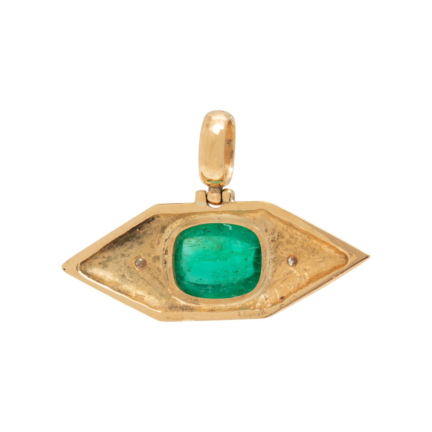 YELLOW GOLD, EMERALD AND DIAMOND PENDANT
