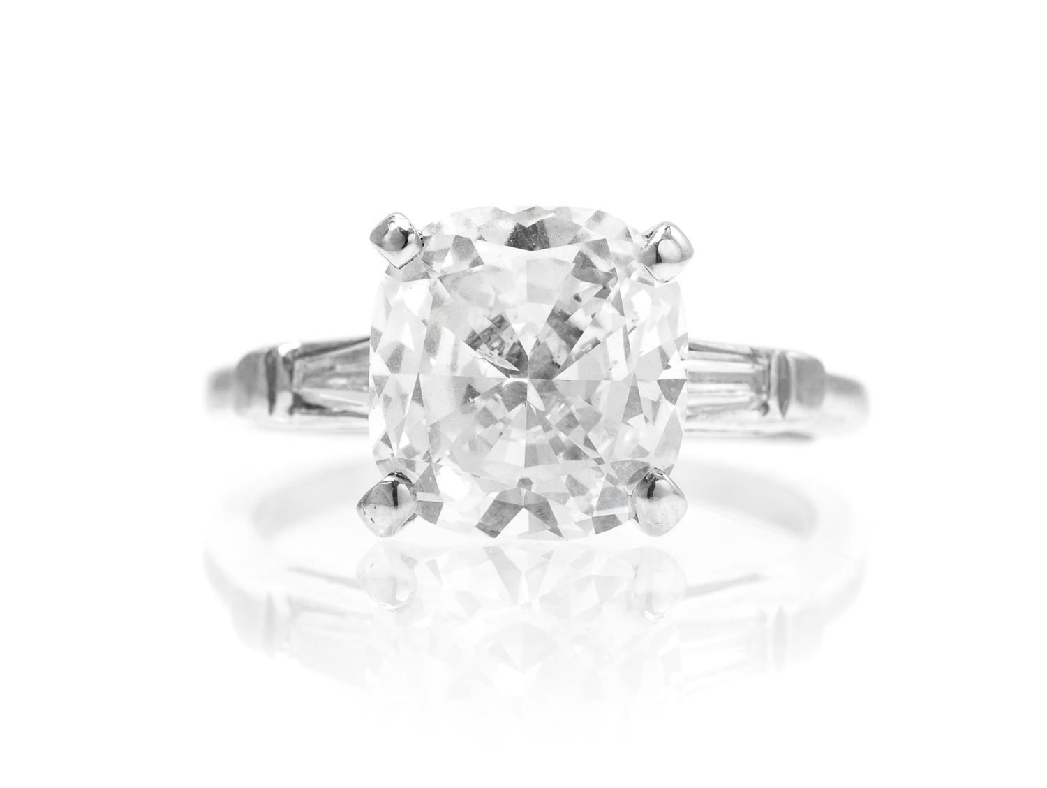 A White Gold and Cushion Cut Diamond Ring, 2.40 dwts.