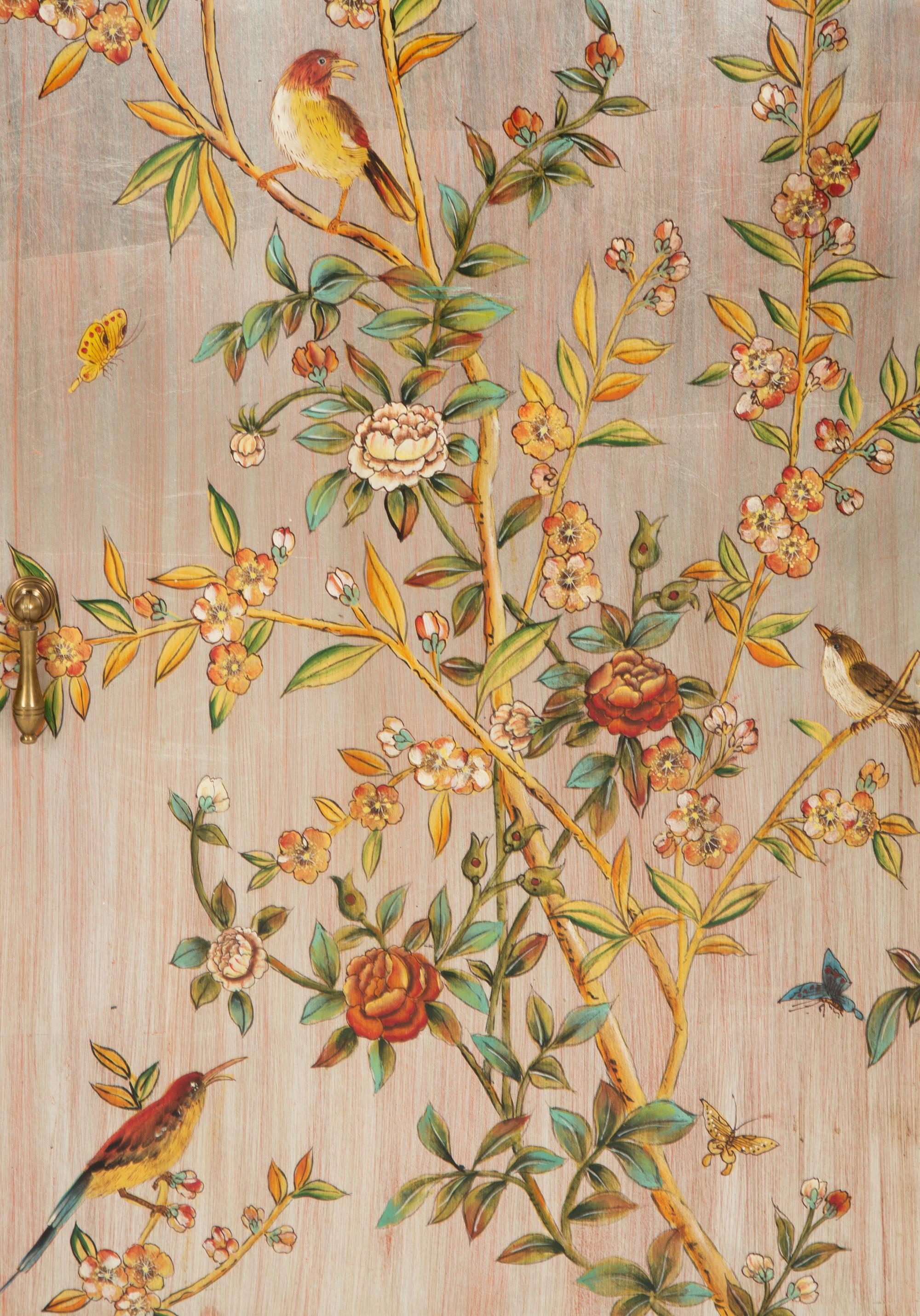 A Silvered and Chinoiserie Decorated Serpentine Console Cabinet
