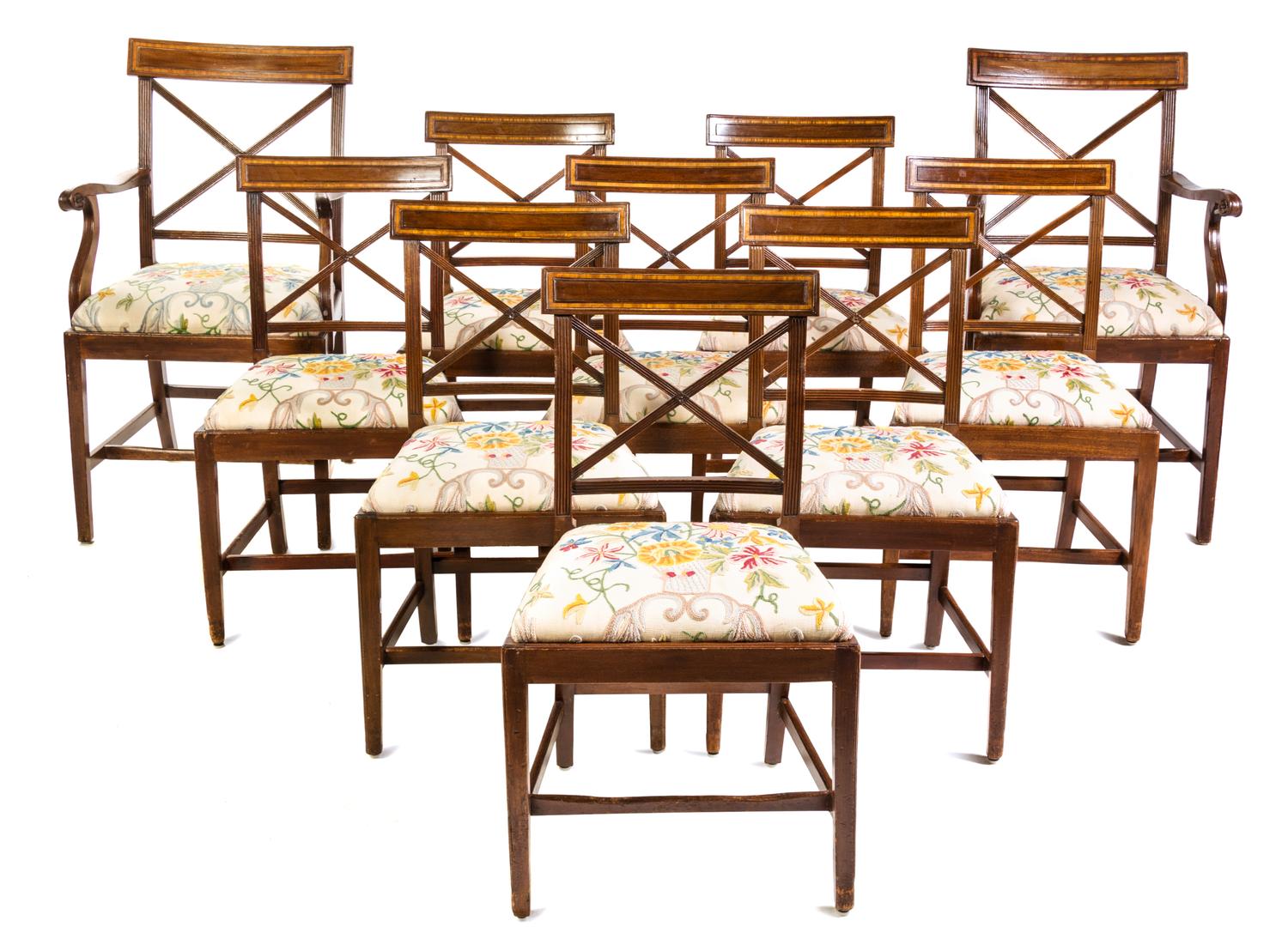 A Set of Ten Sheraton Style Mahogany Dining Chairs Height of armchair 39 inches. — 19TH/20TH CENTURY