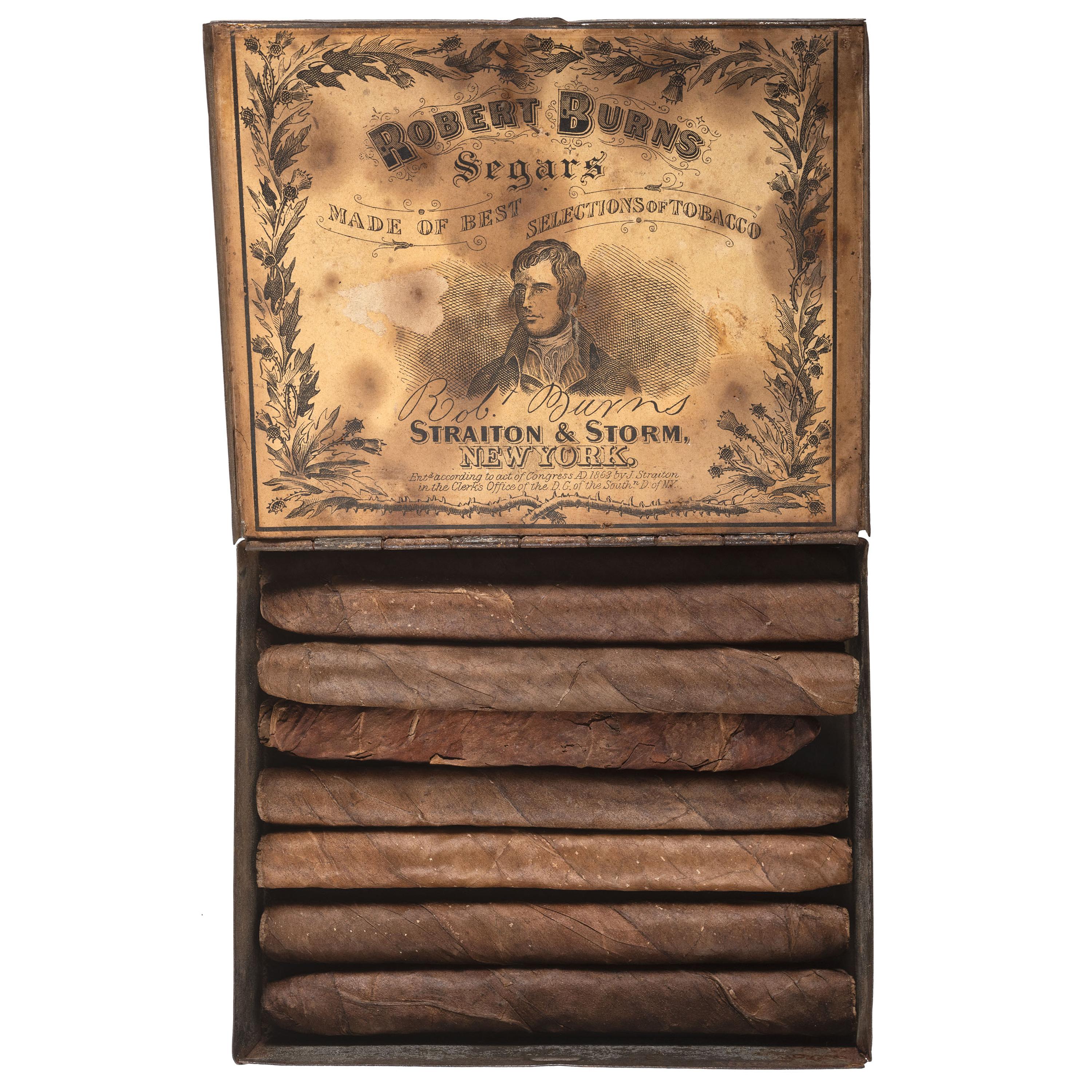 Jabez Alsover, 1st & 115th Pennsylvania Infantry Regiments. Cigar case with cigars, 1863.
