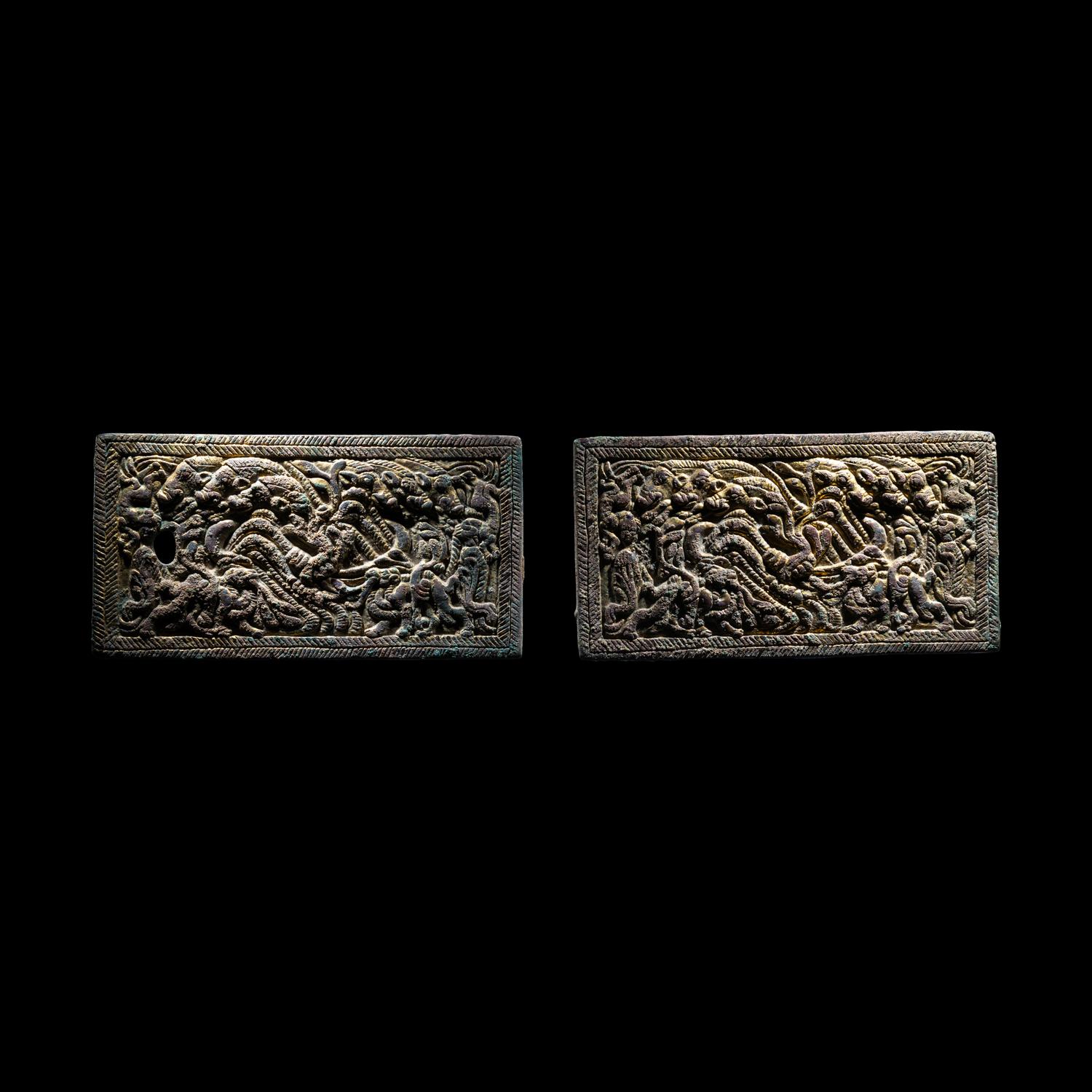 A Pair of Eurasian Gilt-Bronze Plaques