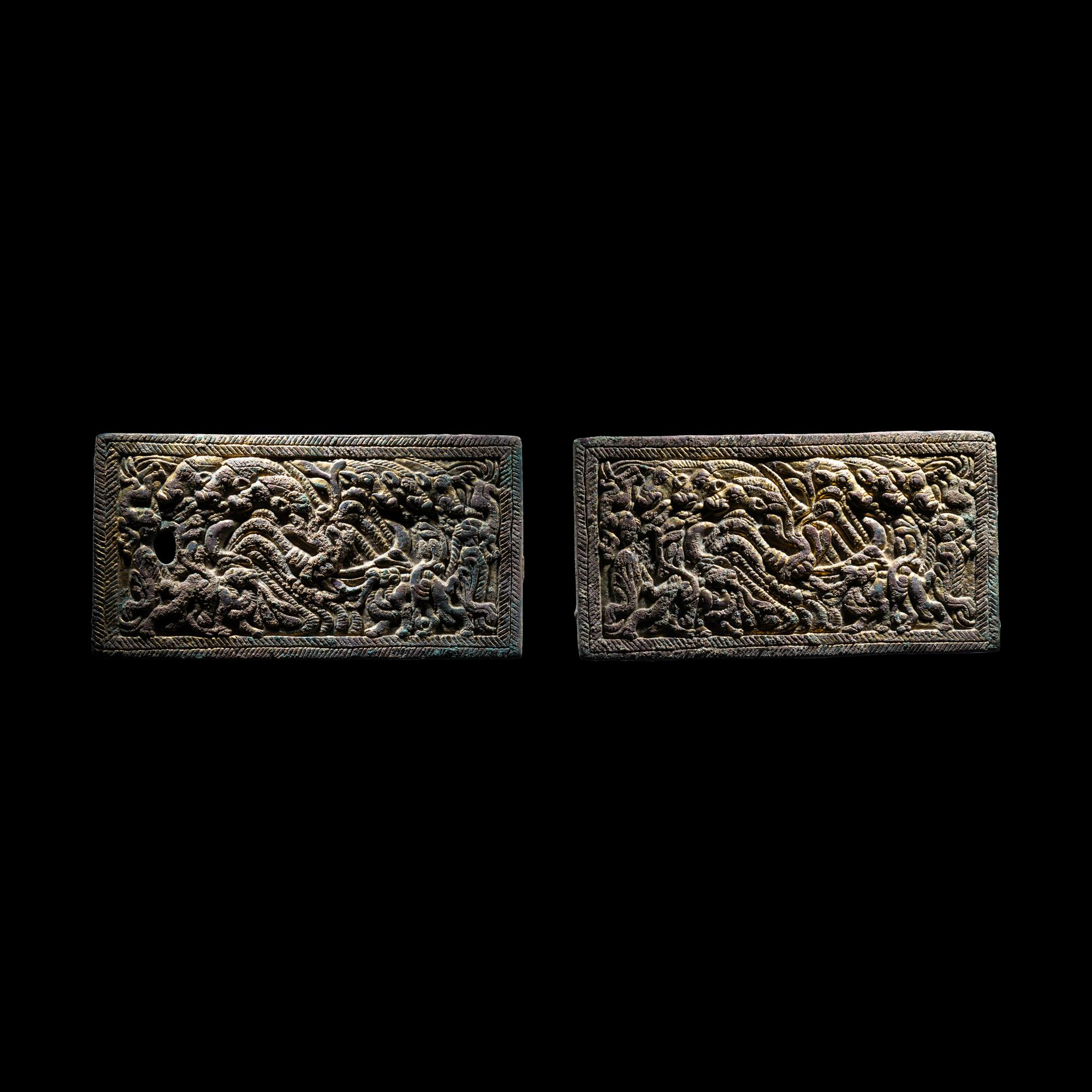 A Pair of Eurasian Gilt-Bronze Plaques