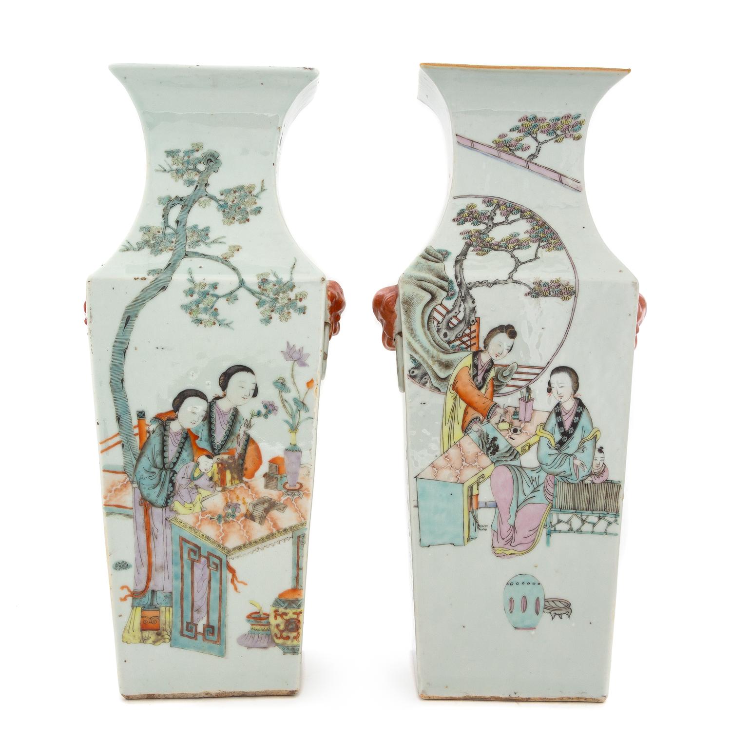 A Pair of Qianjiang Porcelain Square Vases Height 15 3/4 inches. — LATE 19TH/20TH CENTURY