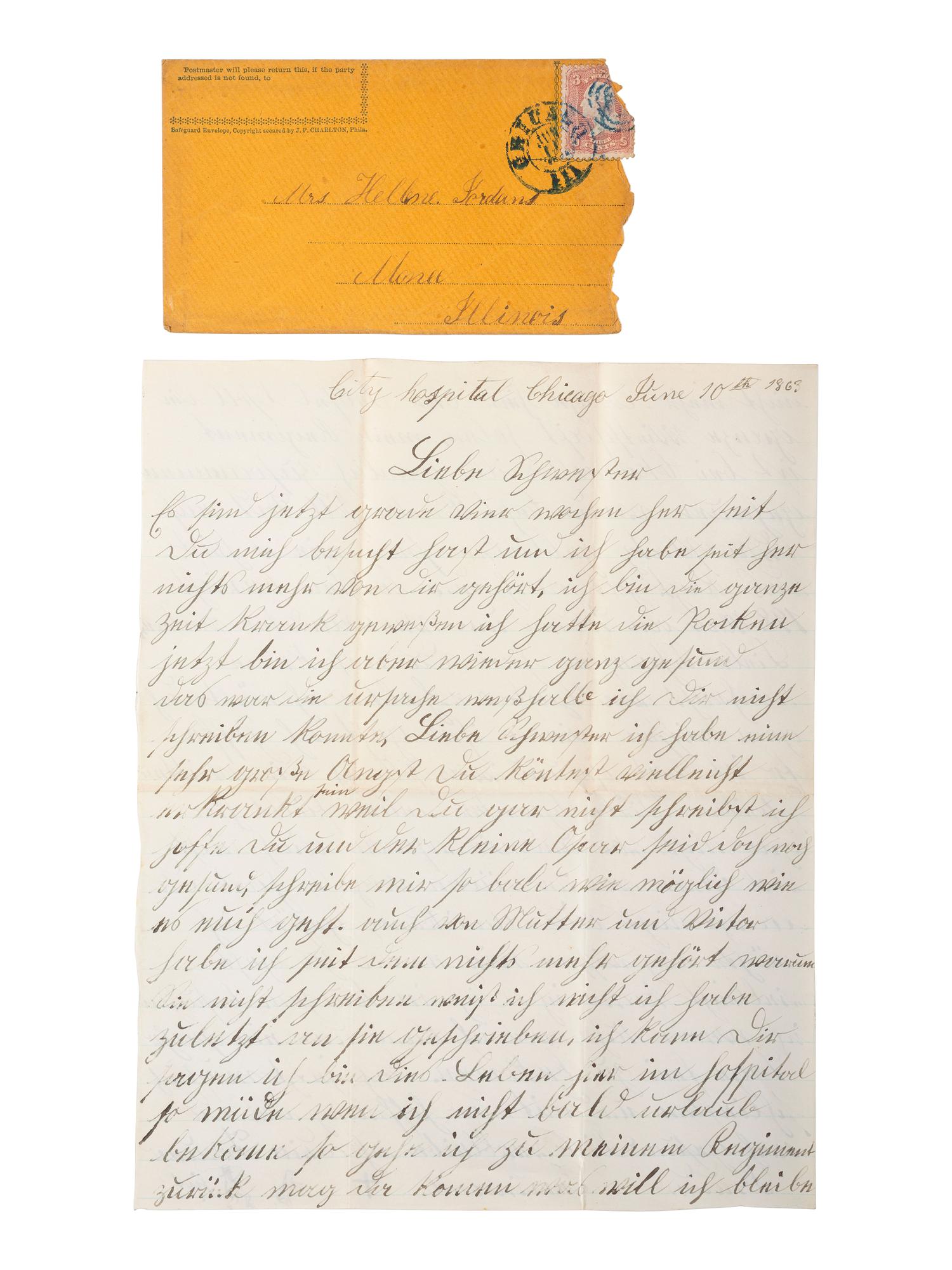 [CIVIL WAR]. A group of 27 letters addressed to Helene Wallich Jordans from husband and brothers serving with the 82nd Illinois and the 26th Wisconsin Infantries. January 1863-June 1865.