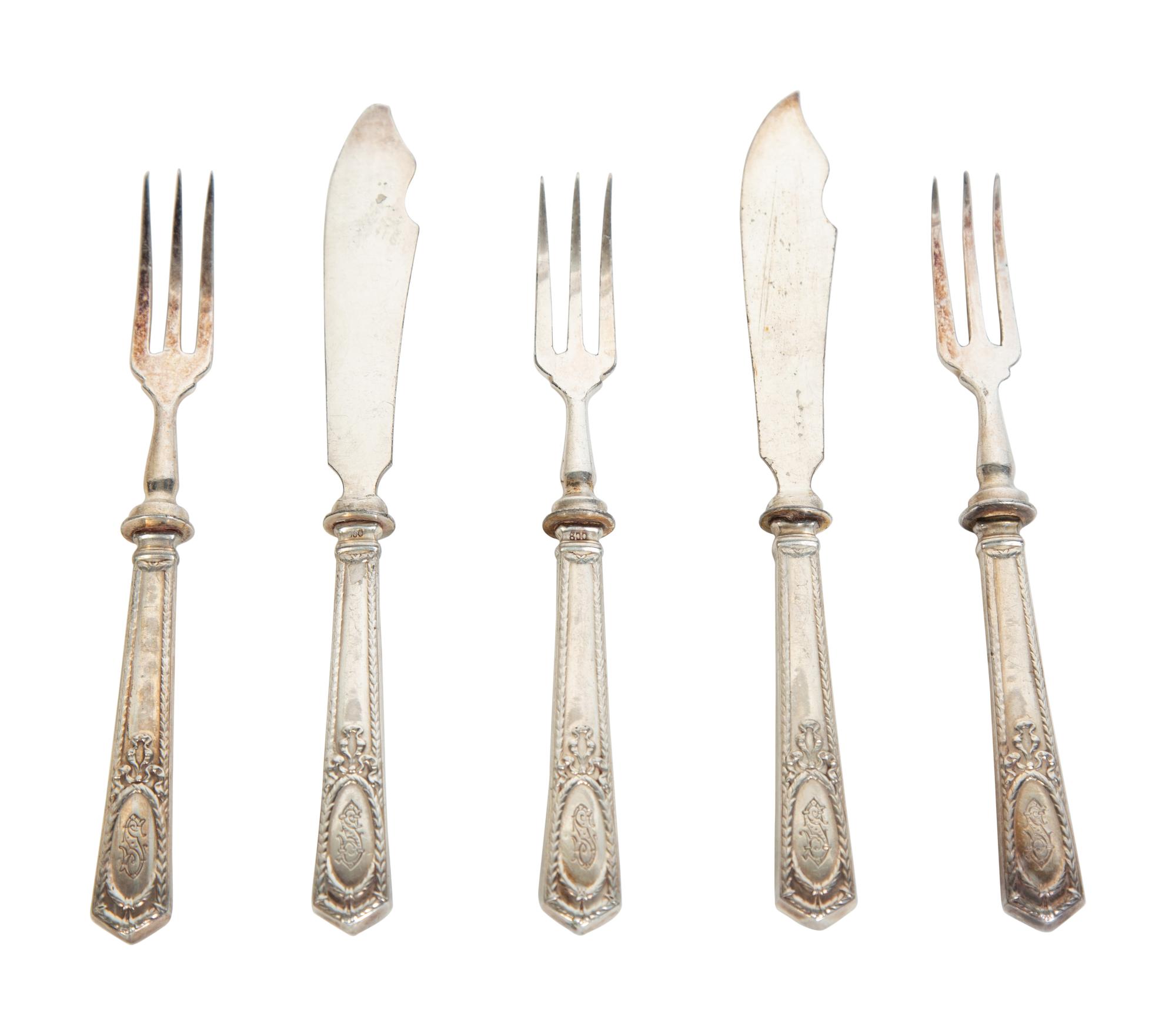 A Continental .800 Silver Service of Fruit Knives and Forks — 19TH CENTURY
