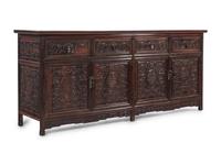 A Chinese Export Carved Hardwood Console Cabinet
