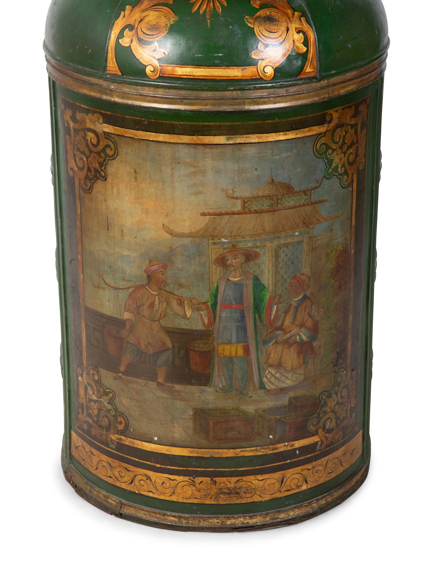 A Painted Green Tole Oversize Tea Canister — 18TH/19TH CENTURY