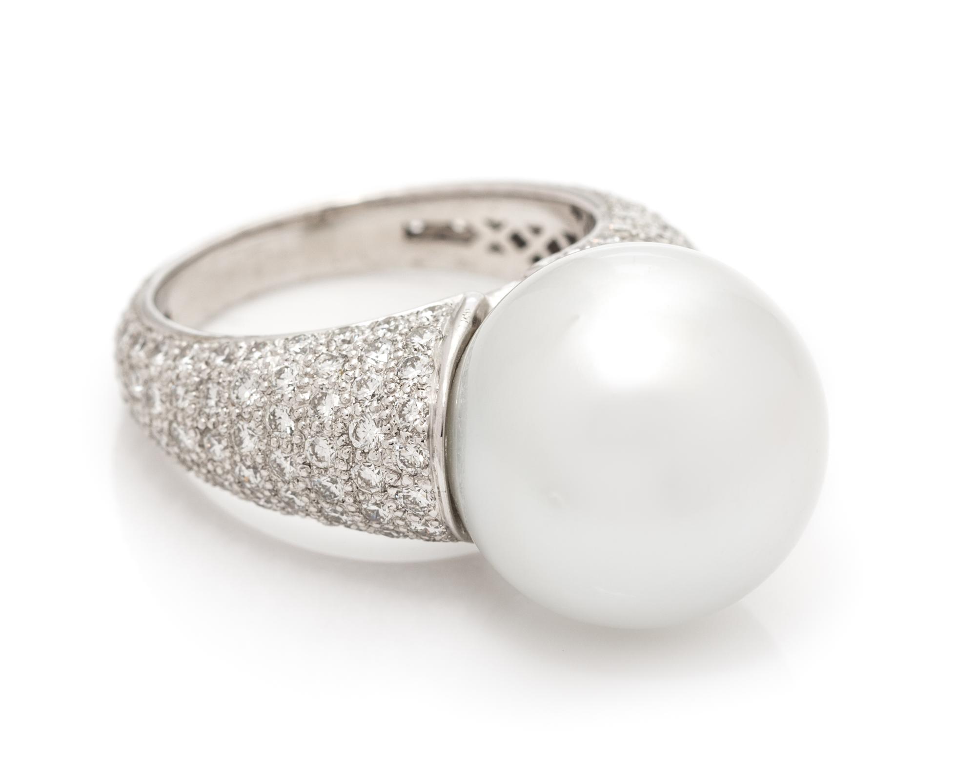 A Platinum, Diamond and Cultured South Sea Pearl Ring, 10.70 dwts.