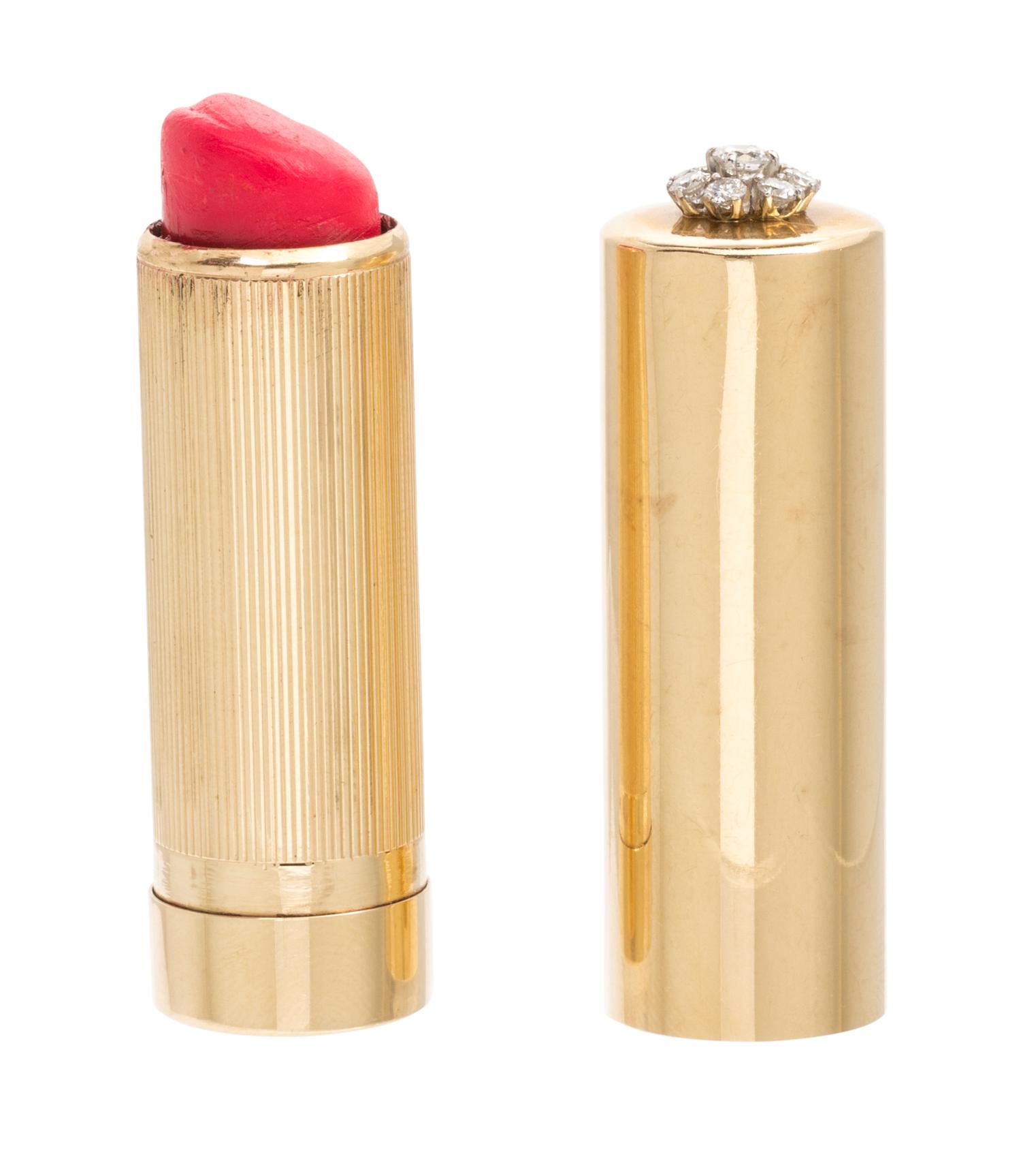 A Vintage 14 Karat Yellow Gold and Diamond Lipstick Case, 23.80 dwts.