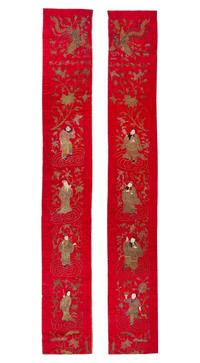A Pair of Chinese Embroidered Silk Opera Panels