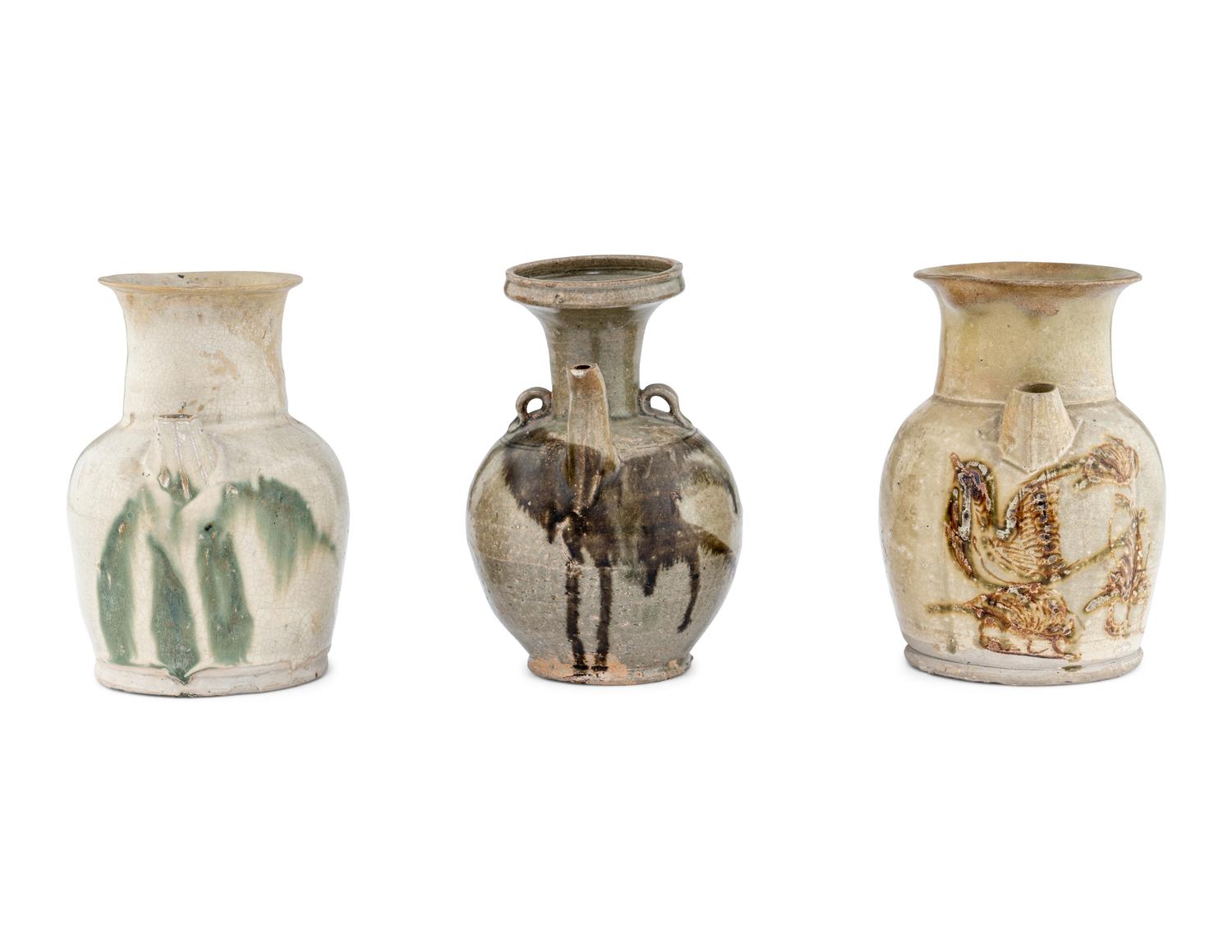 Three Chinese Changshayao Style Stoneware Ewers
