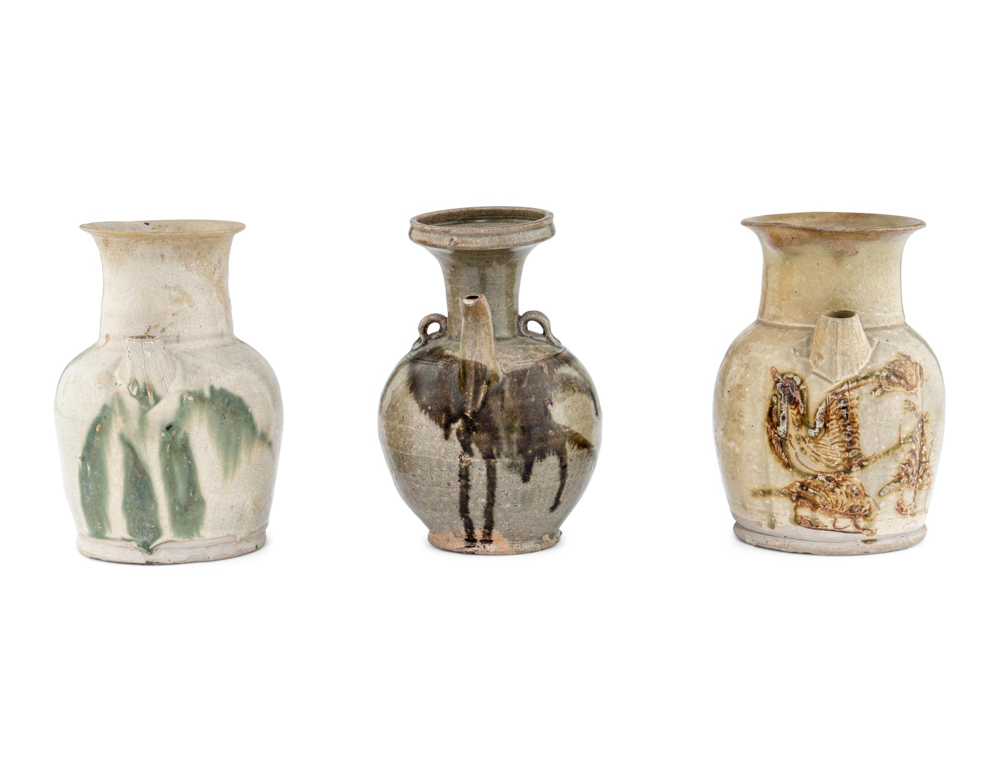 Three Chinese Changshayao Style Stoneware Ewers