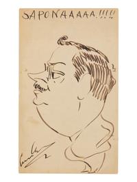CARUSO, Enrico (1873-1921). Original drawing, self portrait profile caricature, in pen and ink, signed lower left ("Enrico Caruso").