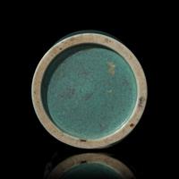 A Chinese "Robin's-Egg" Glazed Porcelain Brushpot, Qing Dynasty, Probably 19th Century — 清晚期 爐鈞釉貼塑梅花圖筆筒