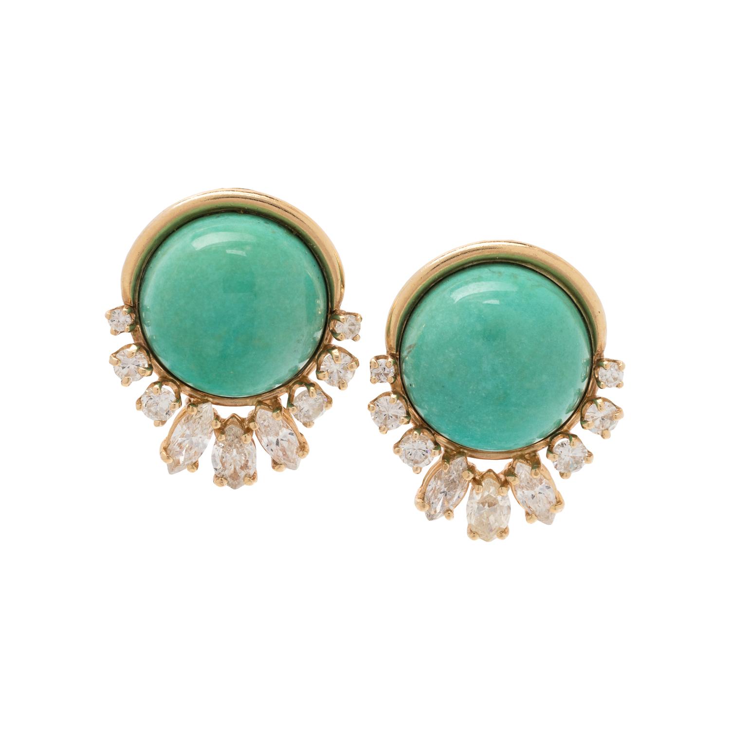 TURQUOISE AND DIAMOND EARCLIPS
