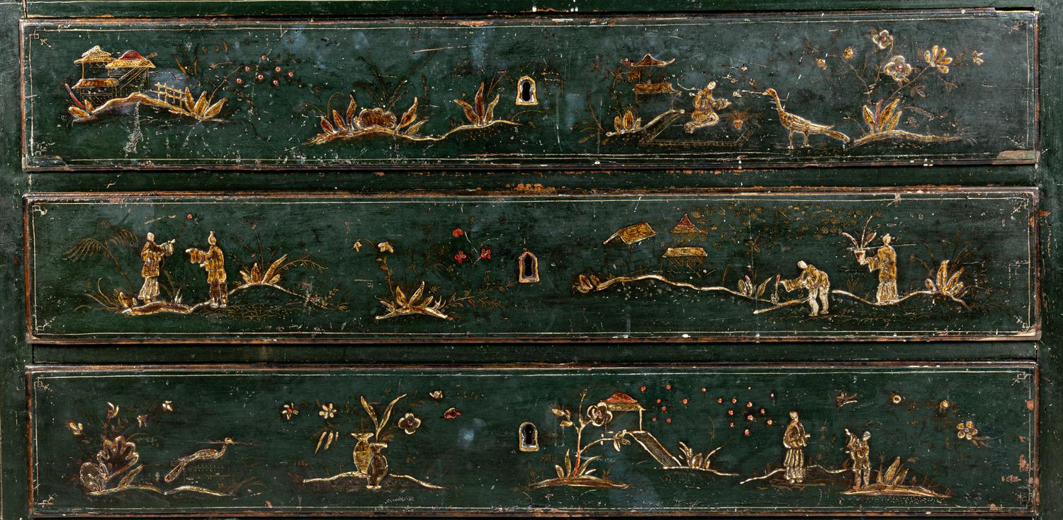A North Italian Green Japanned Three-Drawer Commode