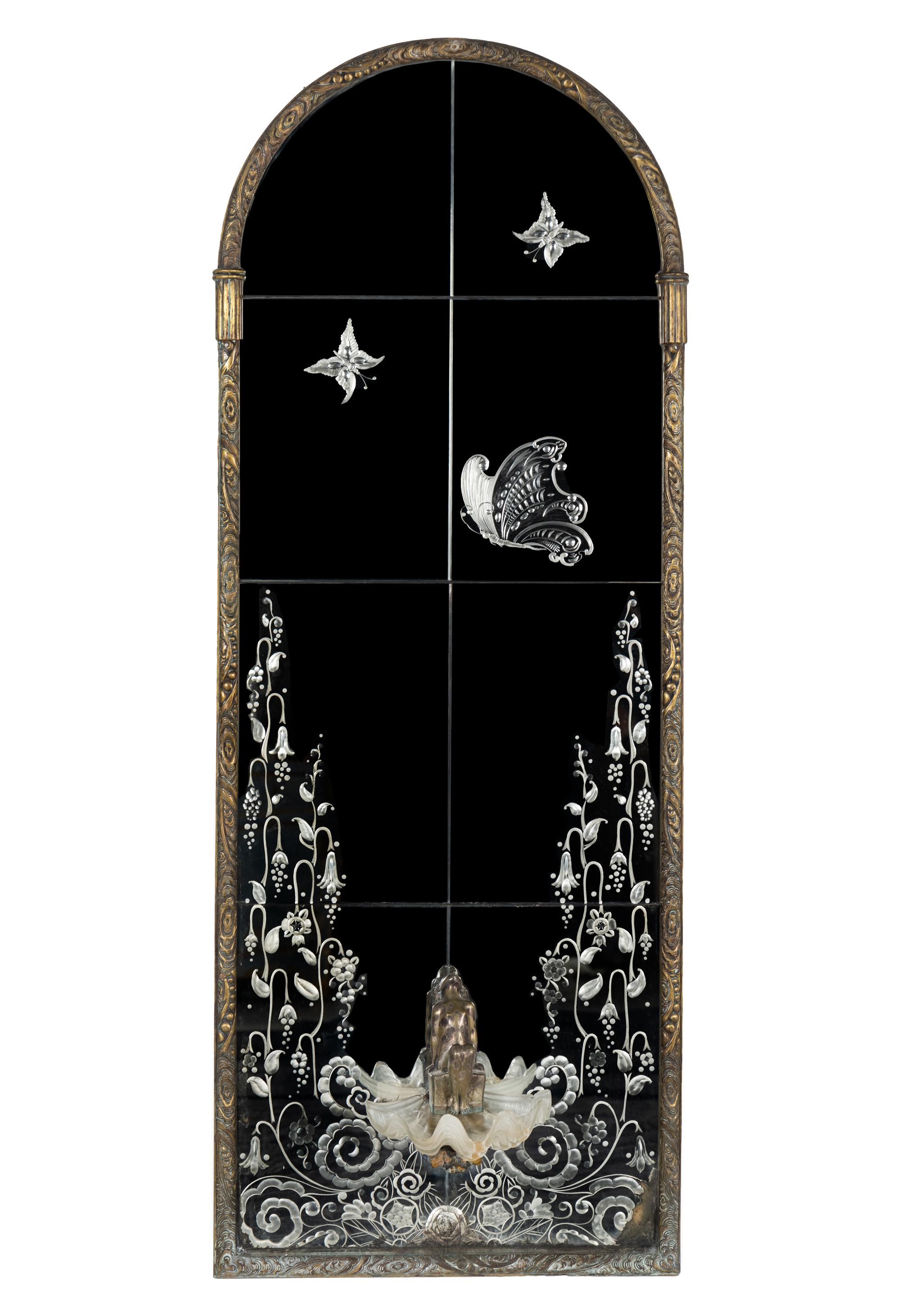 A French Art Deco Bronze-Mounted Marble Fountain and Pier Mirror