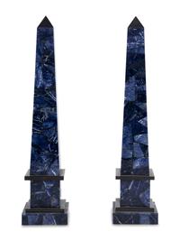 A Pair of Blue Quartz-Veneered Obelisks