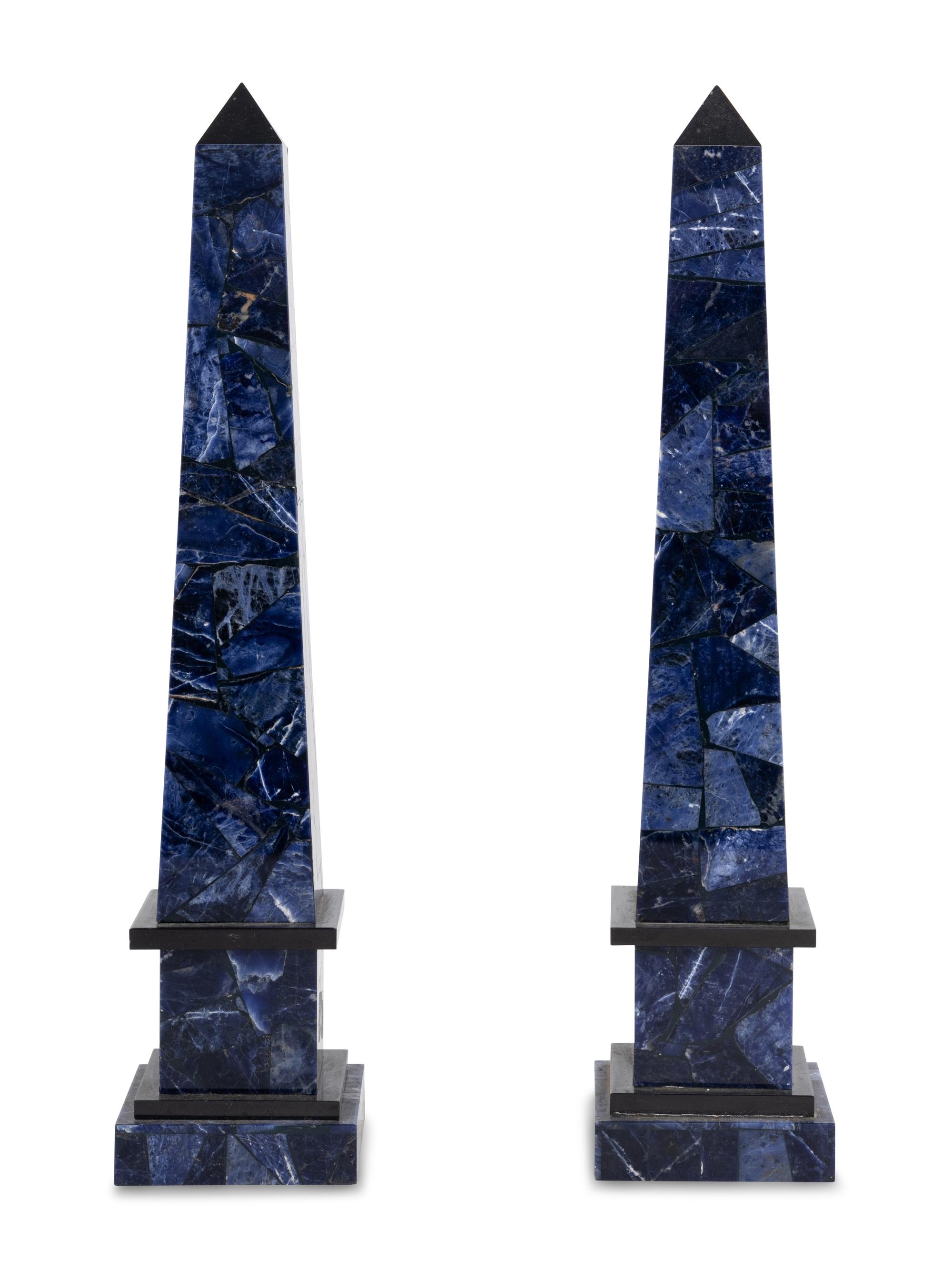 A Pair of Blue Quartz-Veneered Obelisks