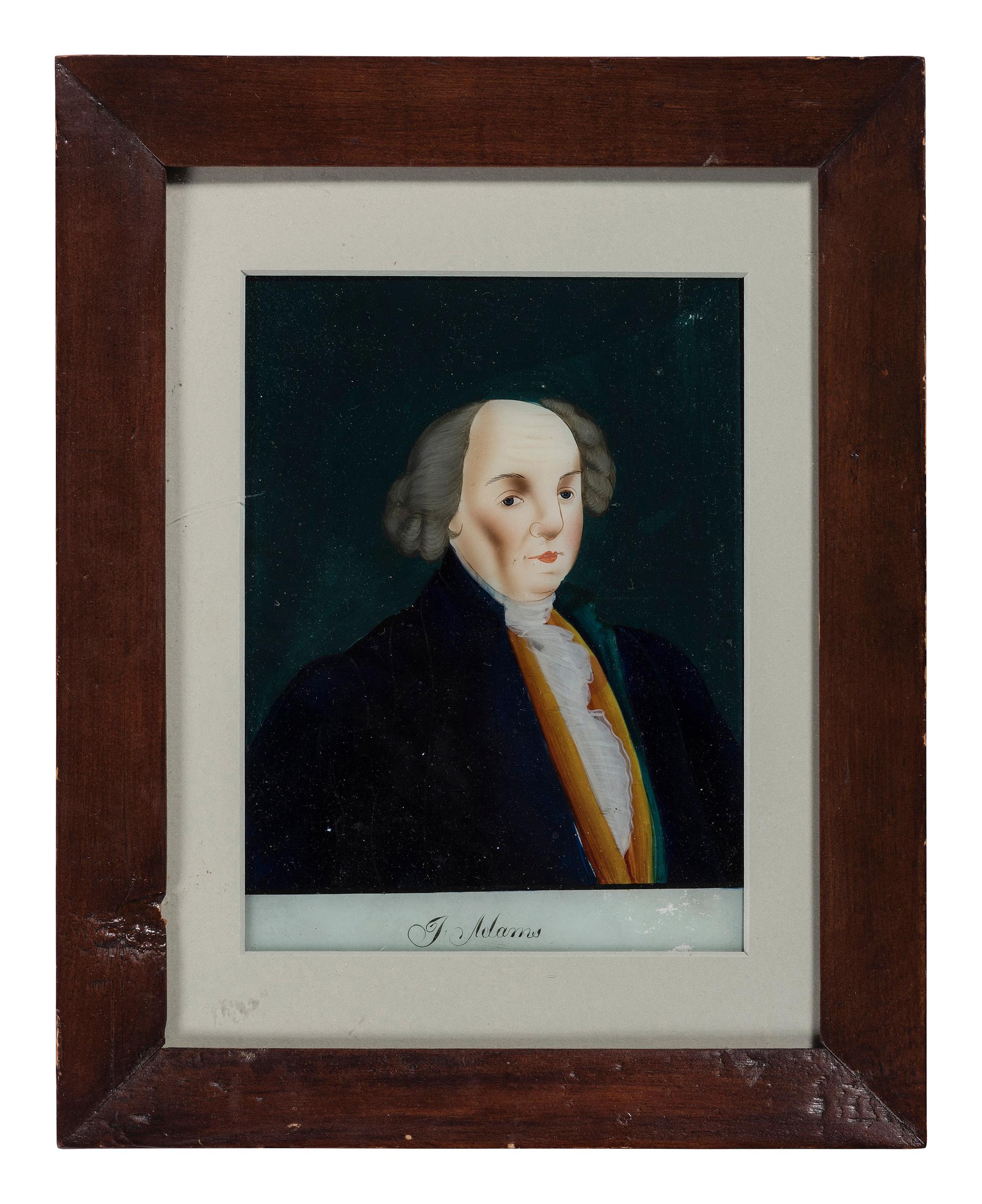 A Chinese Export Reverse Painted Portrait of John Adams