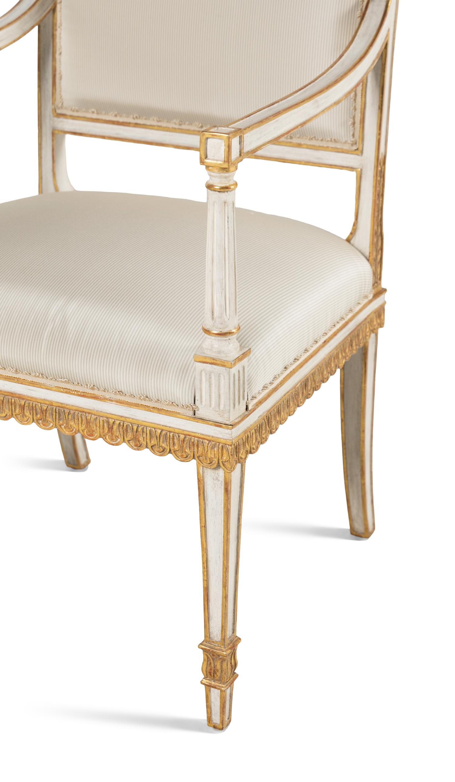 A Pair of Painted and Parcel Gilt Armchairs