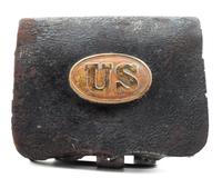 A Civil War Era Leather Cartridge Box Height 6 1/2 inches.