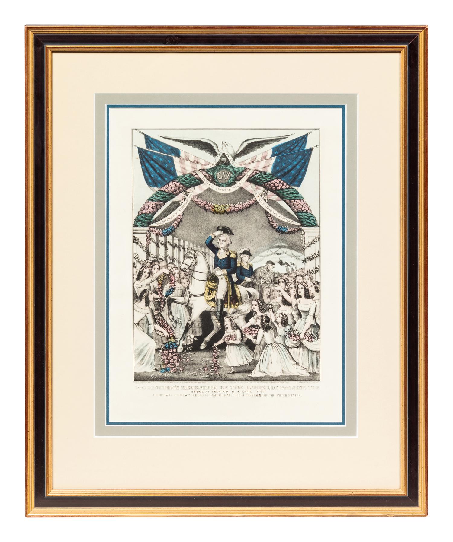CURRIER, Nathaniel (1813-1888) Washington's Reception by the Ladies on passing the bridge in Trenton, NJ . New York: 1845.