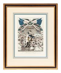 CURRIER, Nathaniel (1813-1888) Washington's Reception by the Ladies on passing the bridge in Trenton, NJ . New York: 1845.