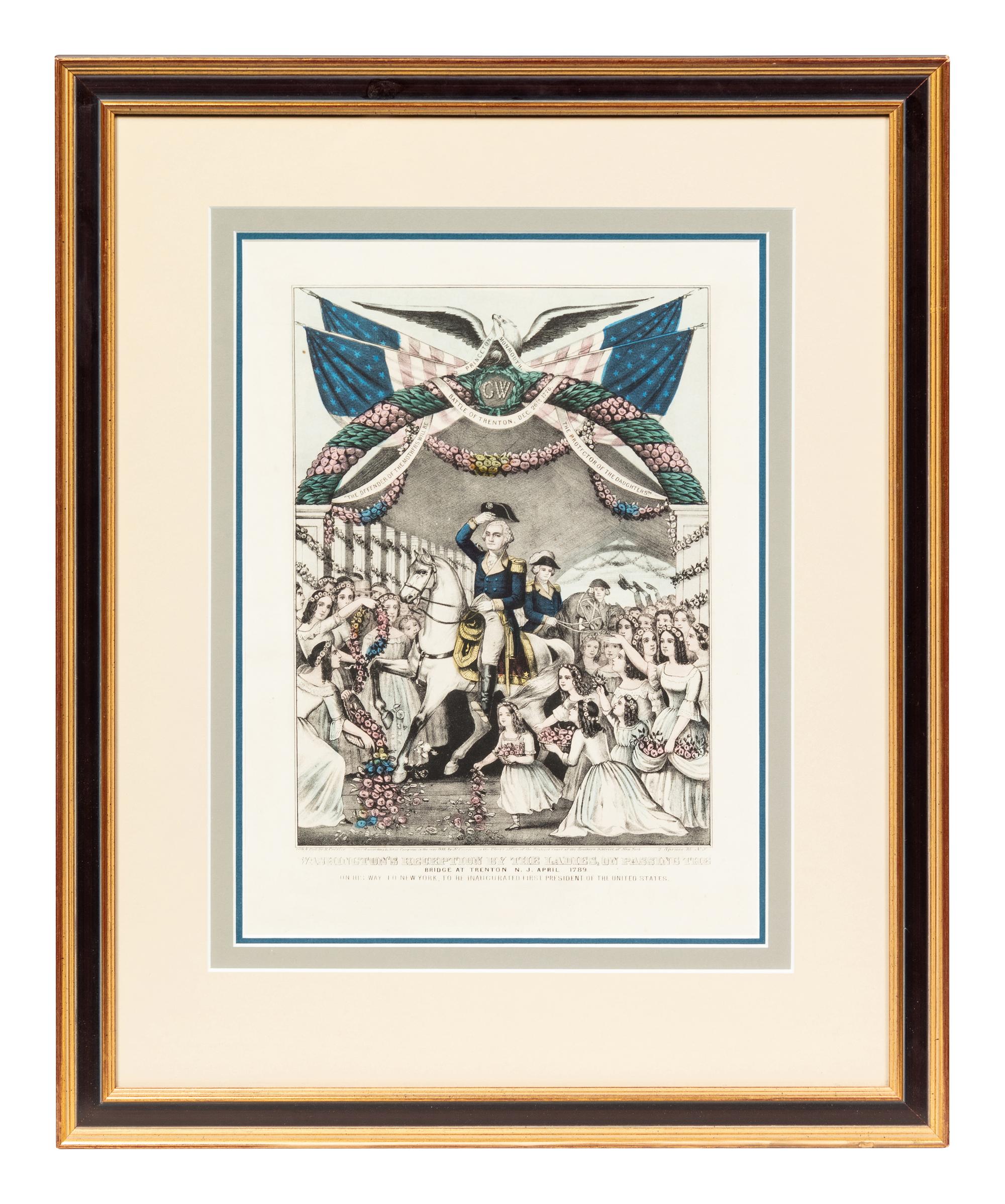 CURRIER, Nathaniel (1813-1888) Washington's Reception by the Ladies on passing the bridge in Trenton, NJ . New York: 1845.