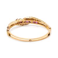 RUBY, GARNET AND CULTURED PEARL BANGLE BRACELET